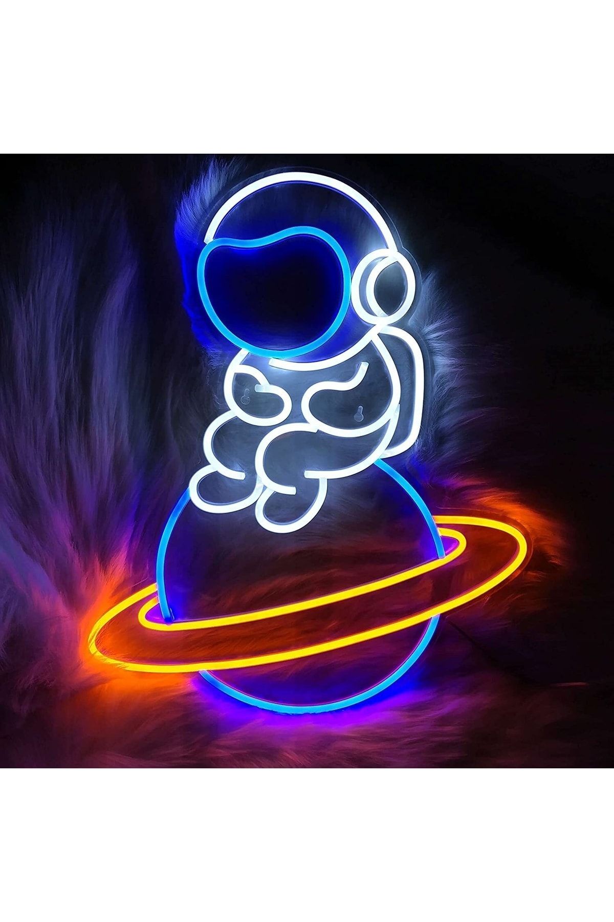 Astronot & Satürn Neon Yazı Dekoratif Aydınlatma Ve Gece Lambası