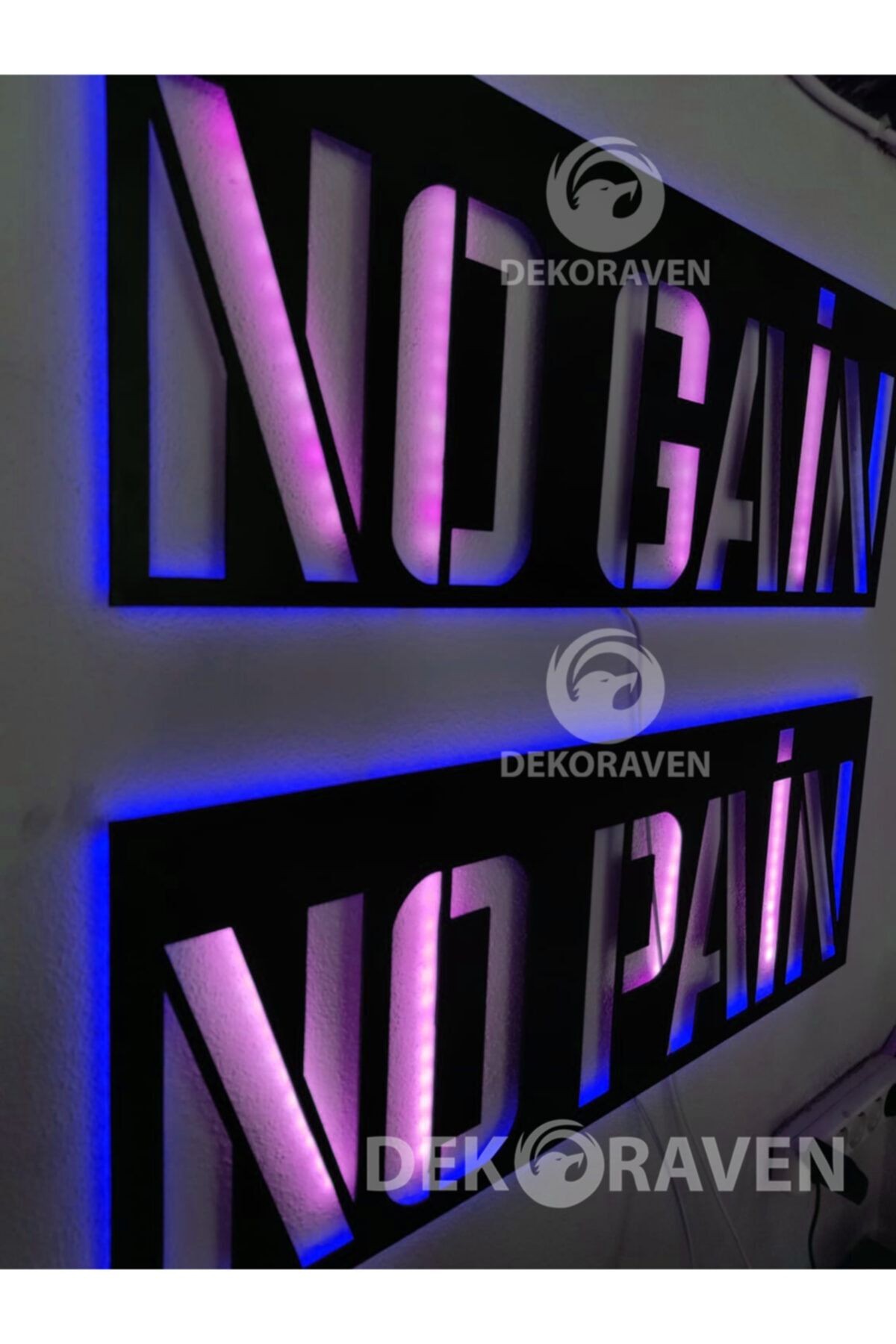 No Pain No Gain Led Işıklı Ahşap Tablo