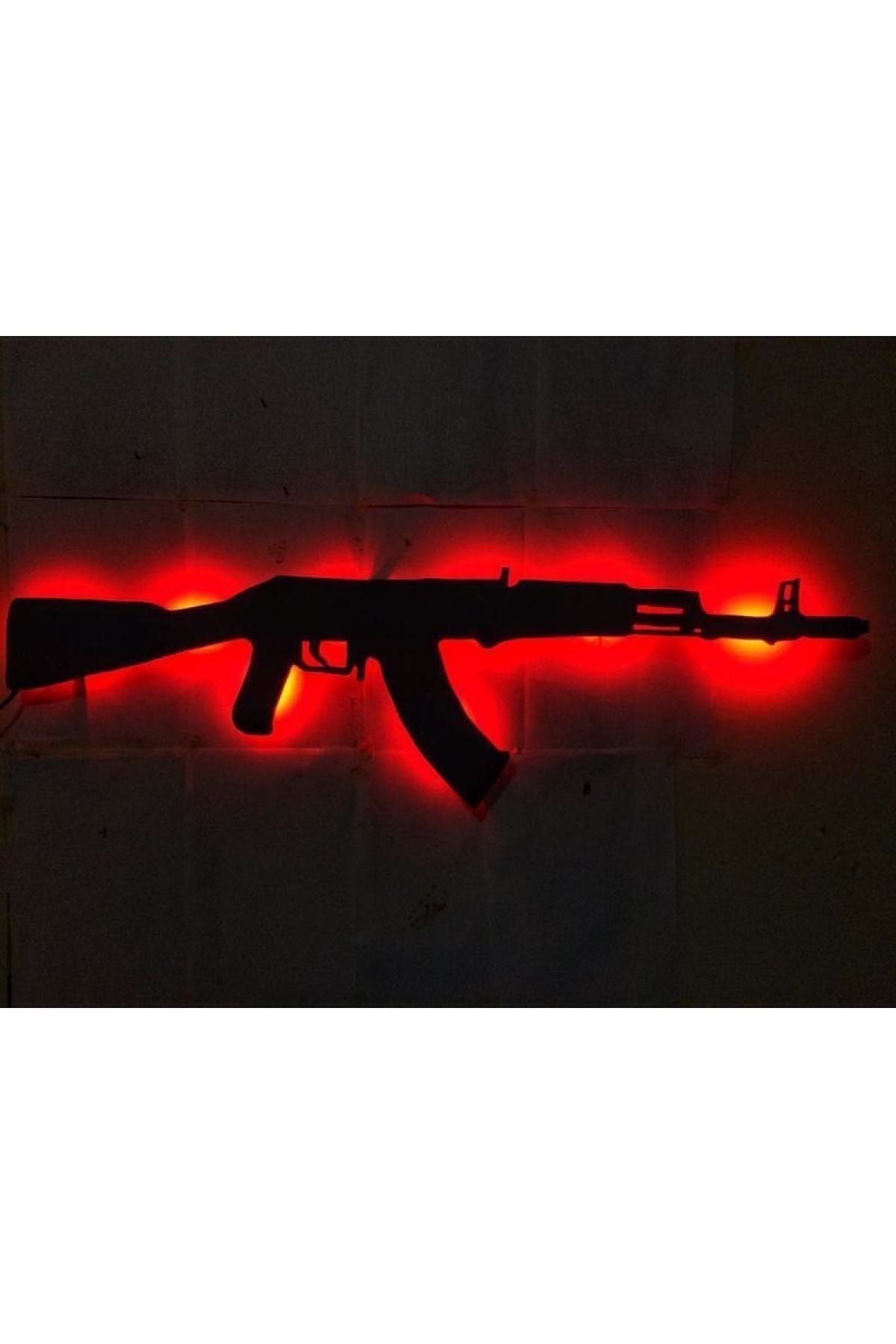 Ak-47 Ledli Duvar Süsü Mdf Tablo Duvar Aksesuarı Ahşap Tablo