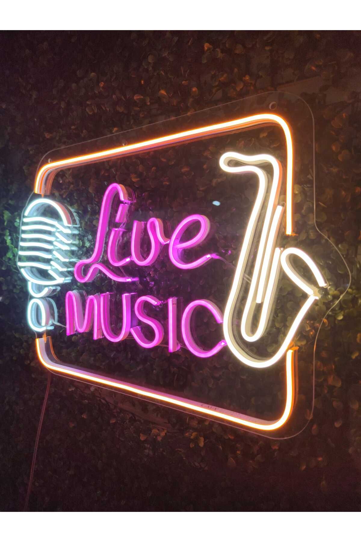 Live Music Canlı Müzik Sahne Aydınlatma Dekor Neon Tabela(55x36cm)