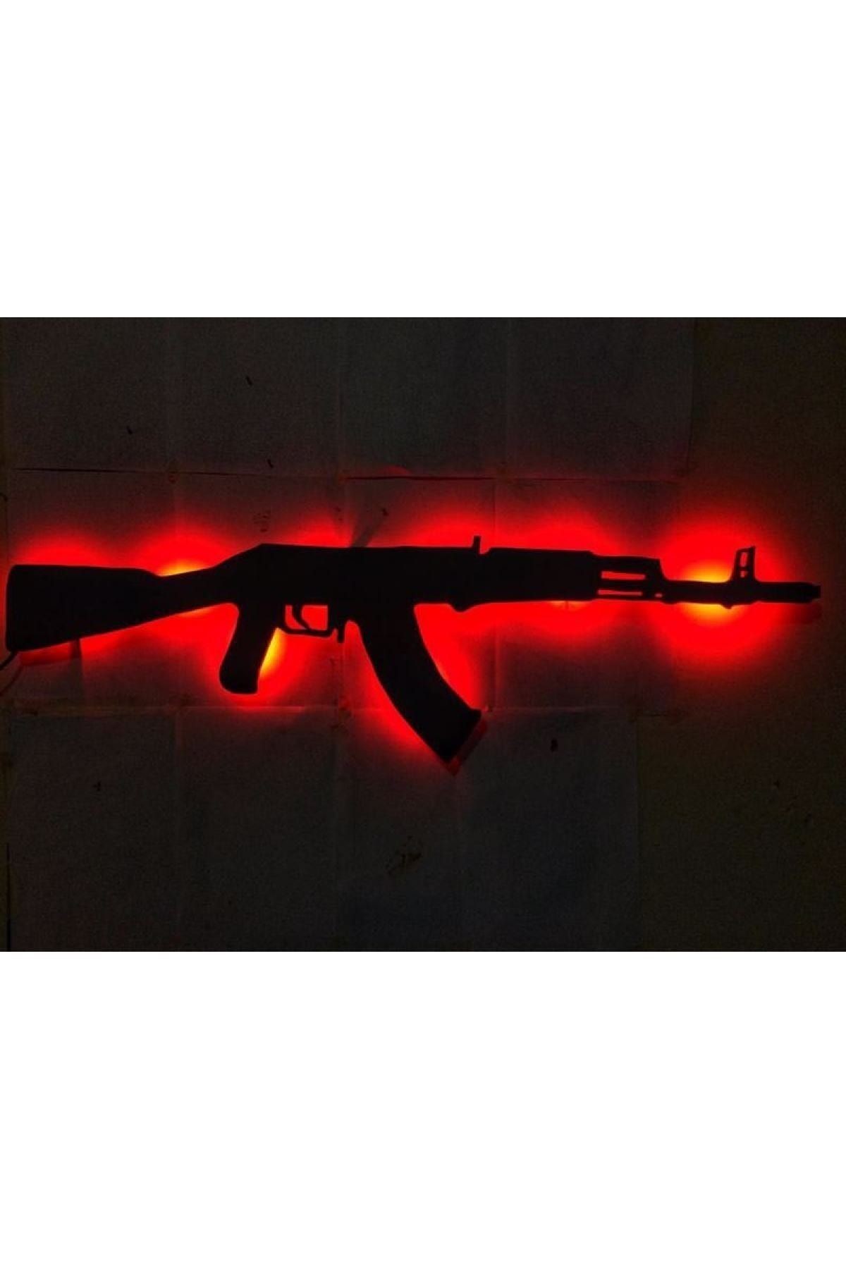 Ak-47 Ledli Duvar Süsü Mdf Tablo Duvar Aksesuarı Ahşap Tablo