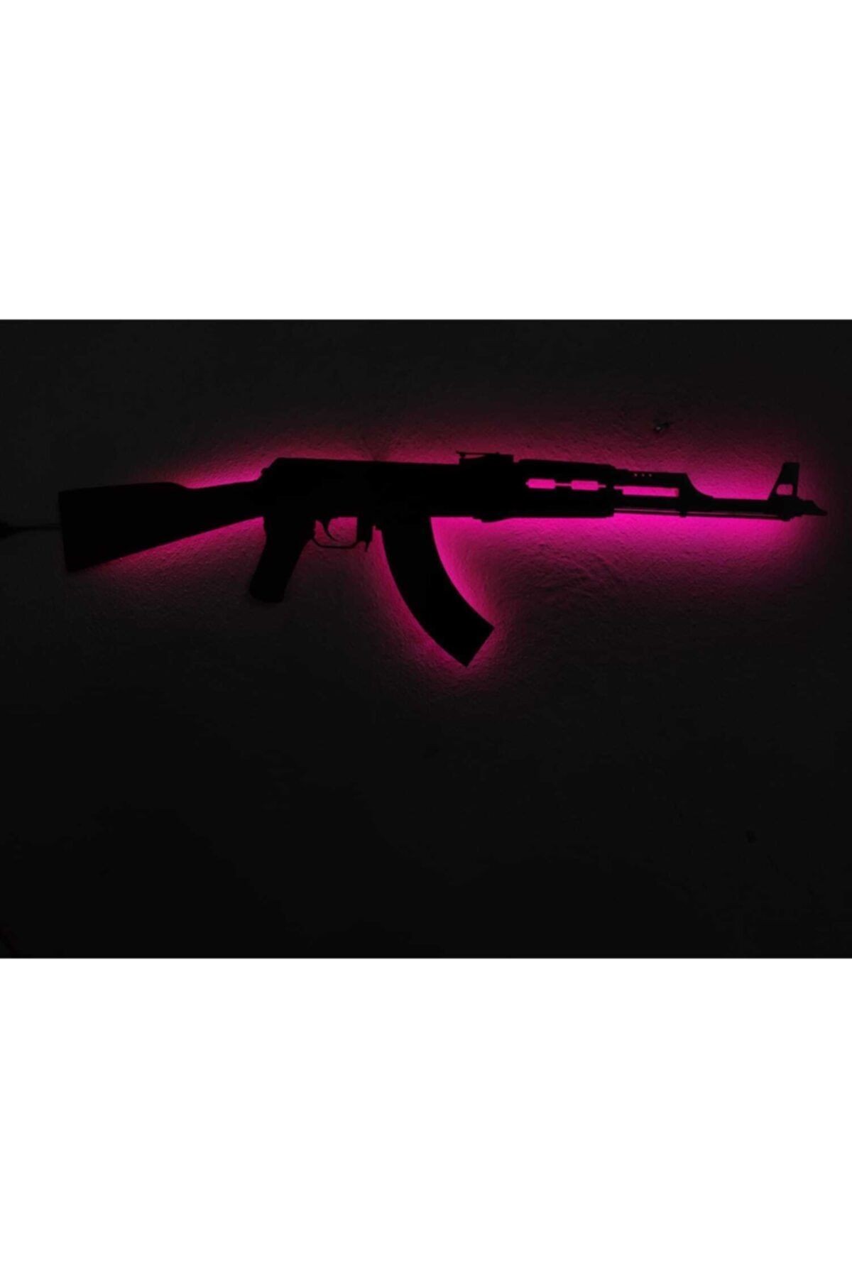 Ak-47 Silah Led Işıklı Ahşap Tablo