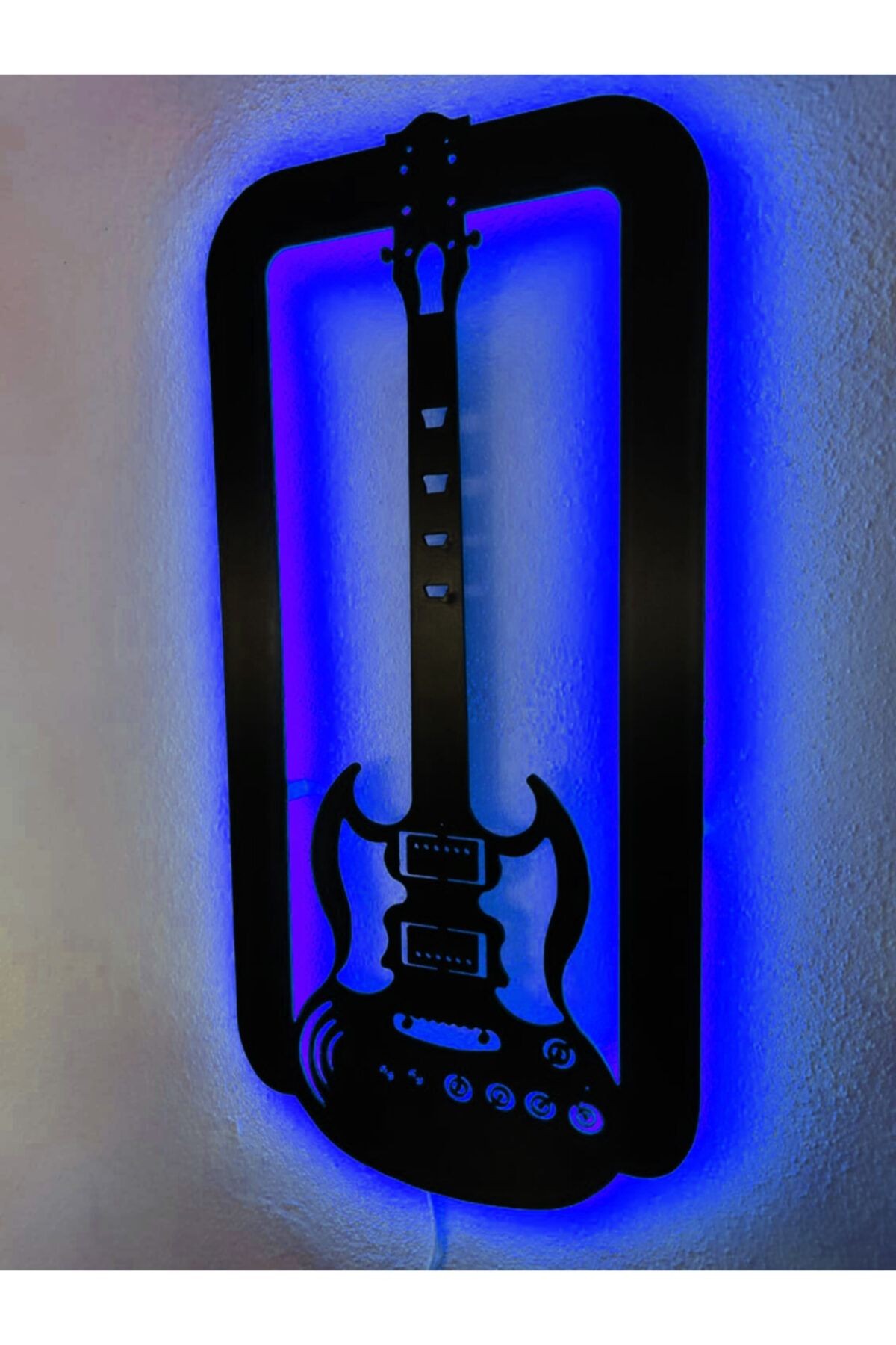 Gitar Led Işıklı Ahşap Dekoratif Tablo