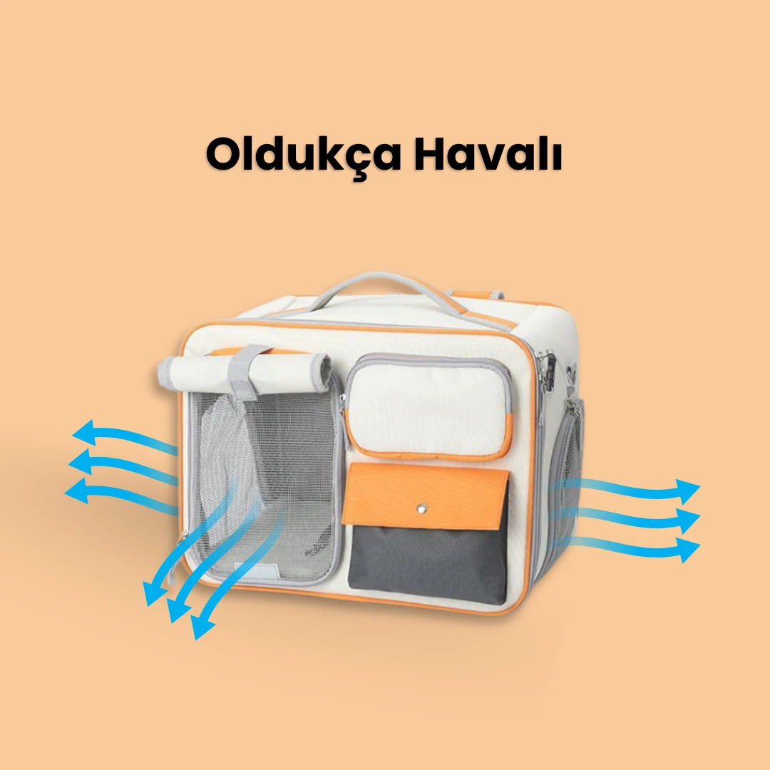 Renkli & Çok Cepli Kedi Taşıma Çantası