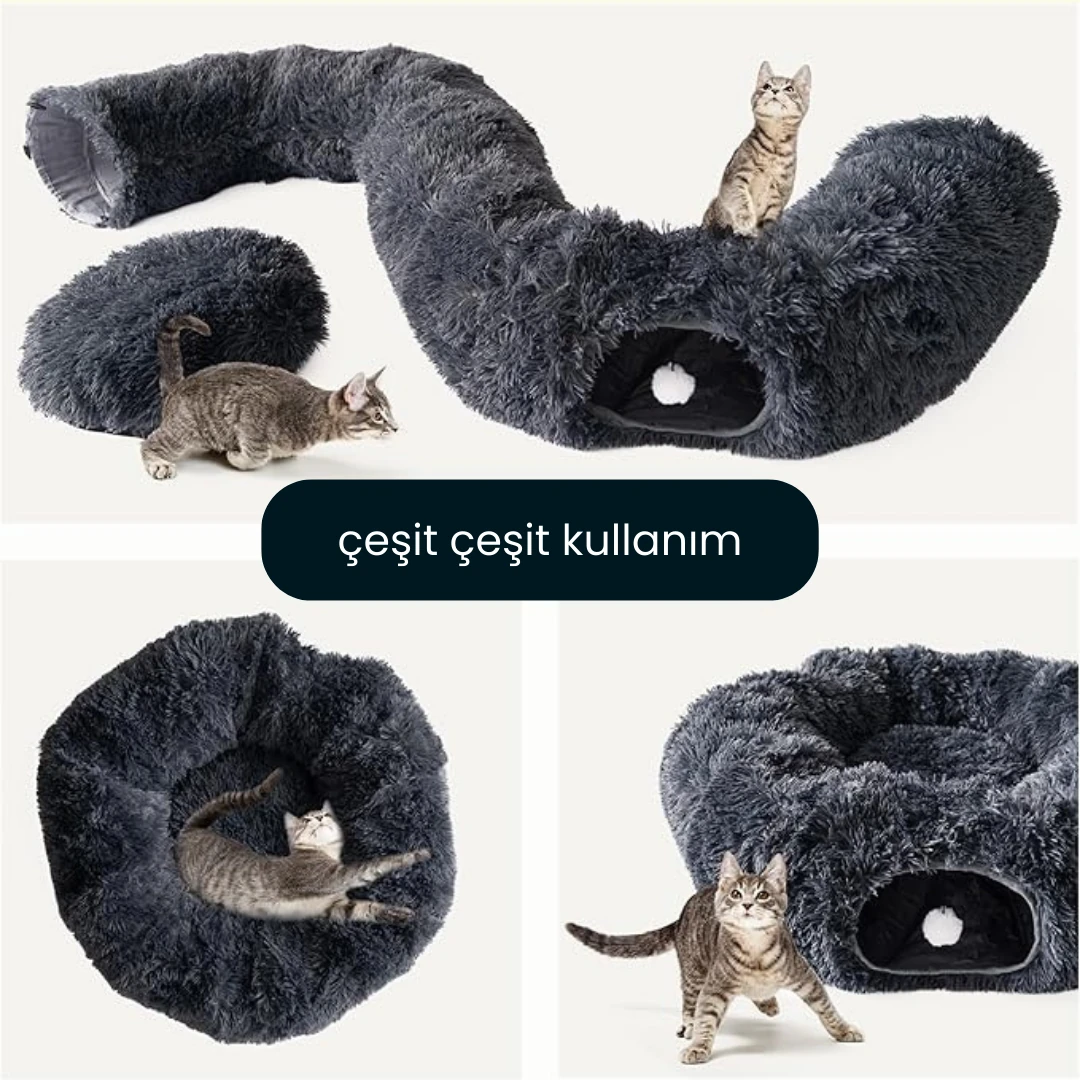 Simit Peluş Kedi Tüneli - Peluş Kedi Yatağı