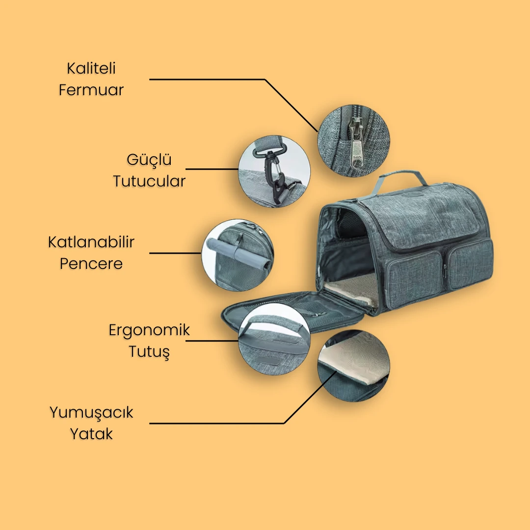 4 Pencereli Oxford Kedi Taşıma Çantası
