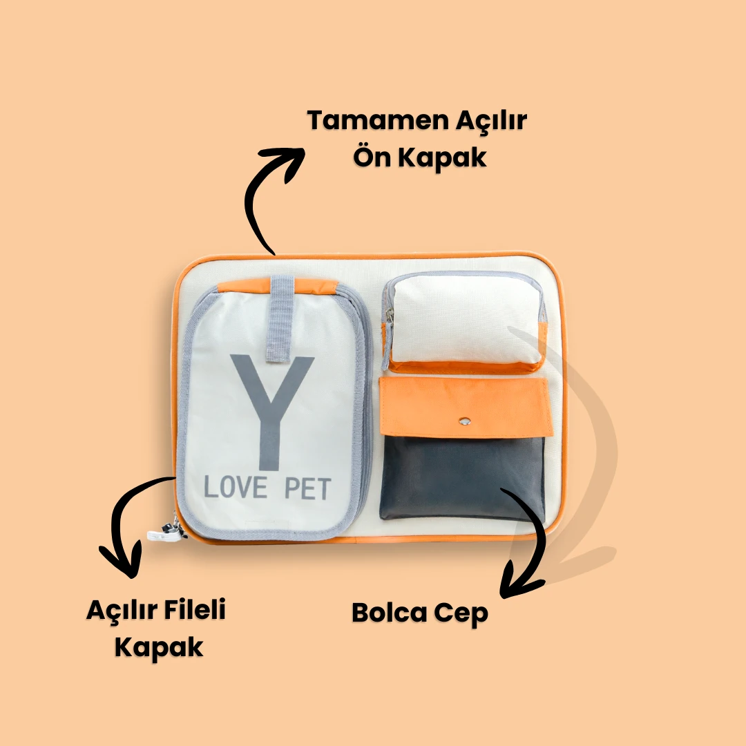 Renkli & Çok Cepli Kedi Taşıma Çantası