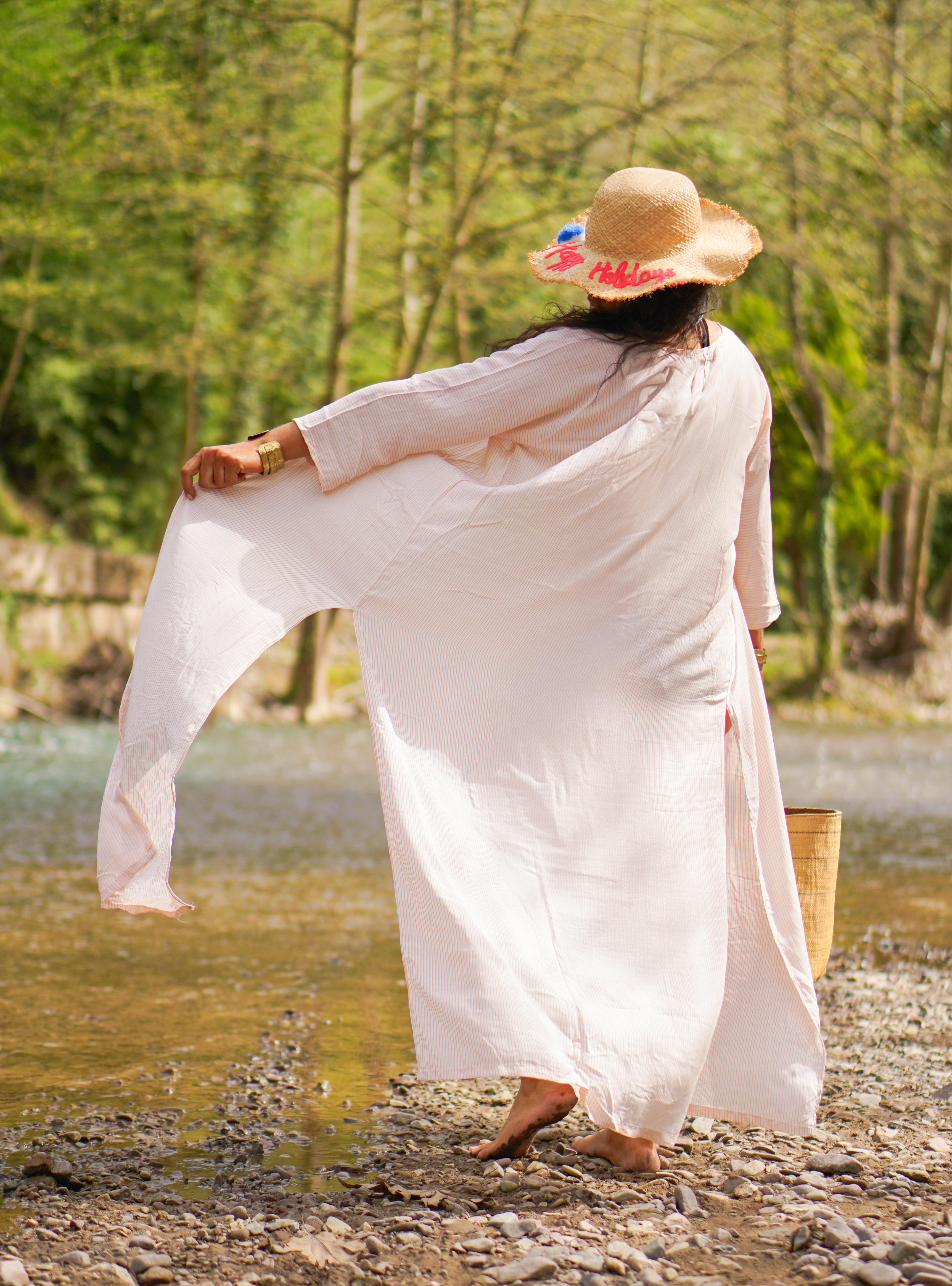 Takım Çizgili Kimono - Bej İnce Çizgi