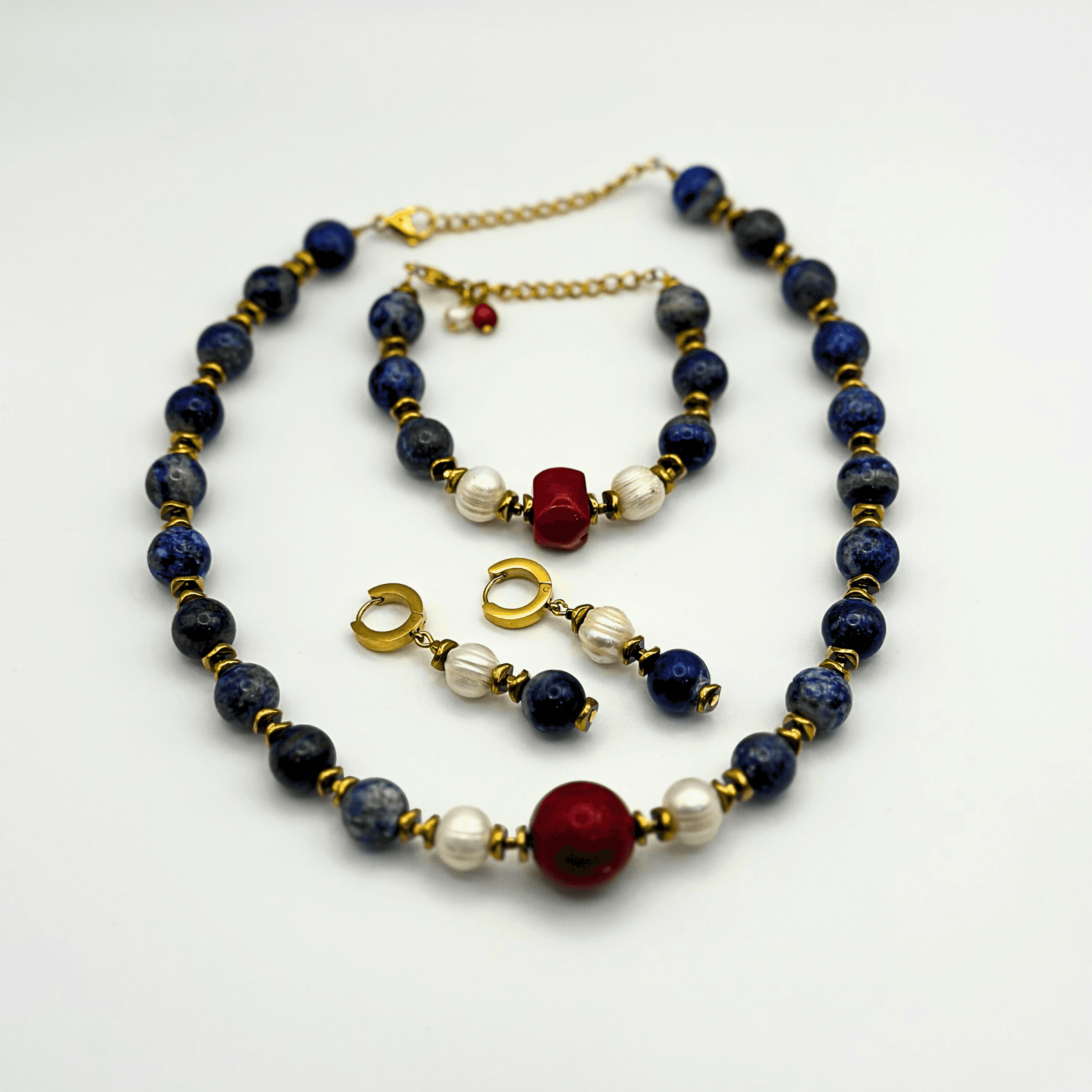 Lapis Taşı Kolye Bileklik Küpe Set