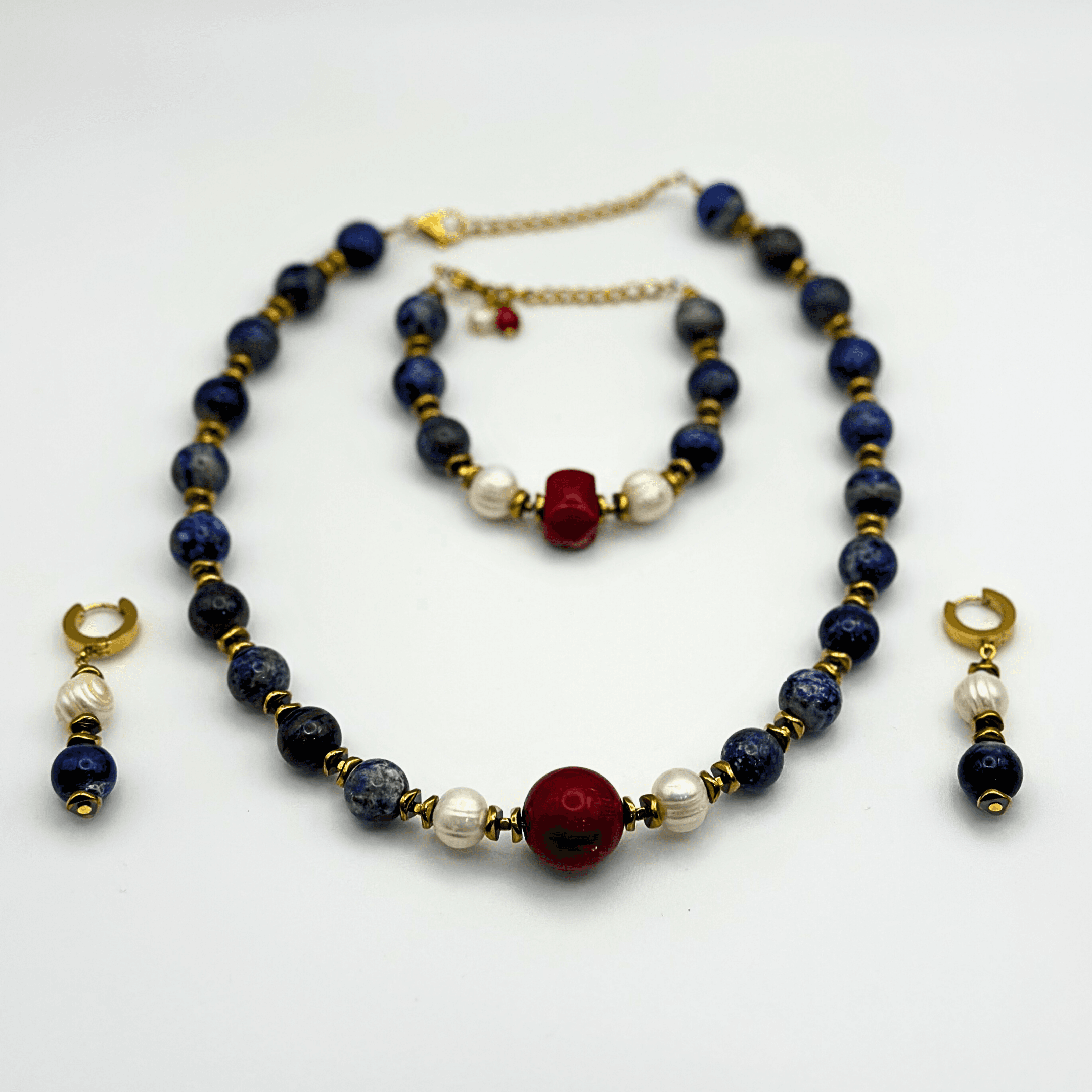 Lapis Taşı Kolye Bileklik Küpe Set