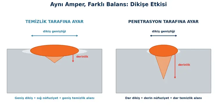 Balans ayarının kaynak dikişine ve nüfuziyete etkisi