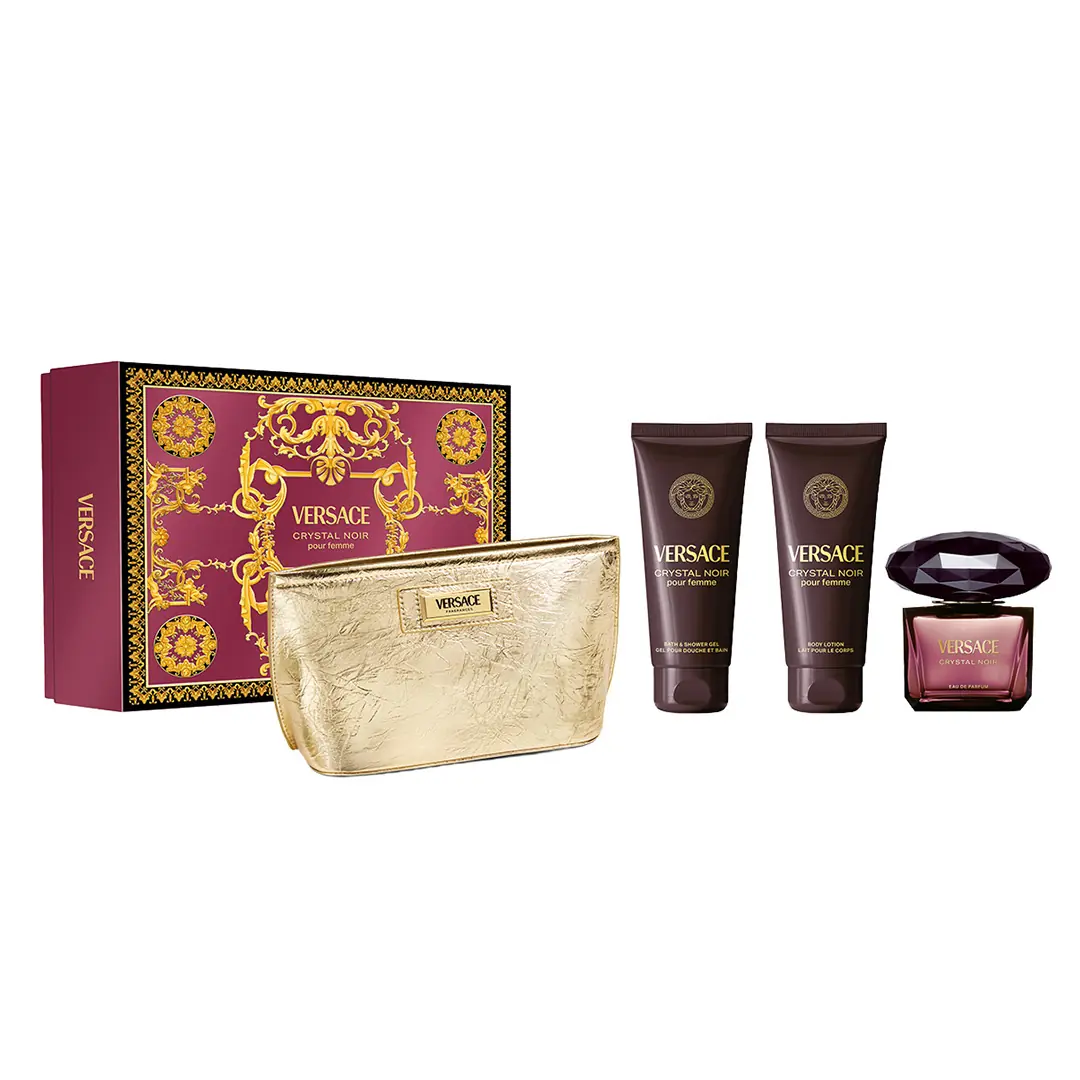 Versace Crystal Noir EDP Parfüm + Duş Jeli + Vücut Losyonu + Çanta Kadın Parfüm Seti | MM Kozmetik