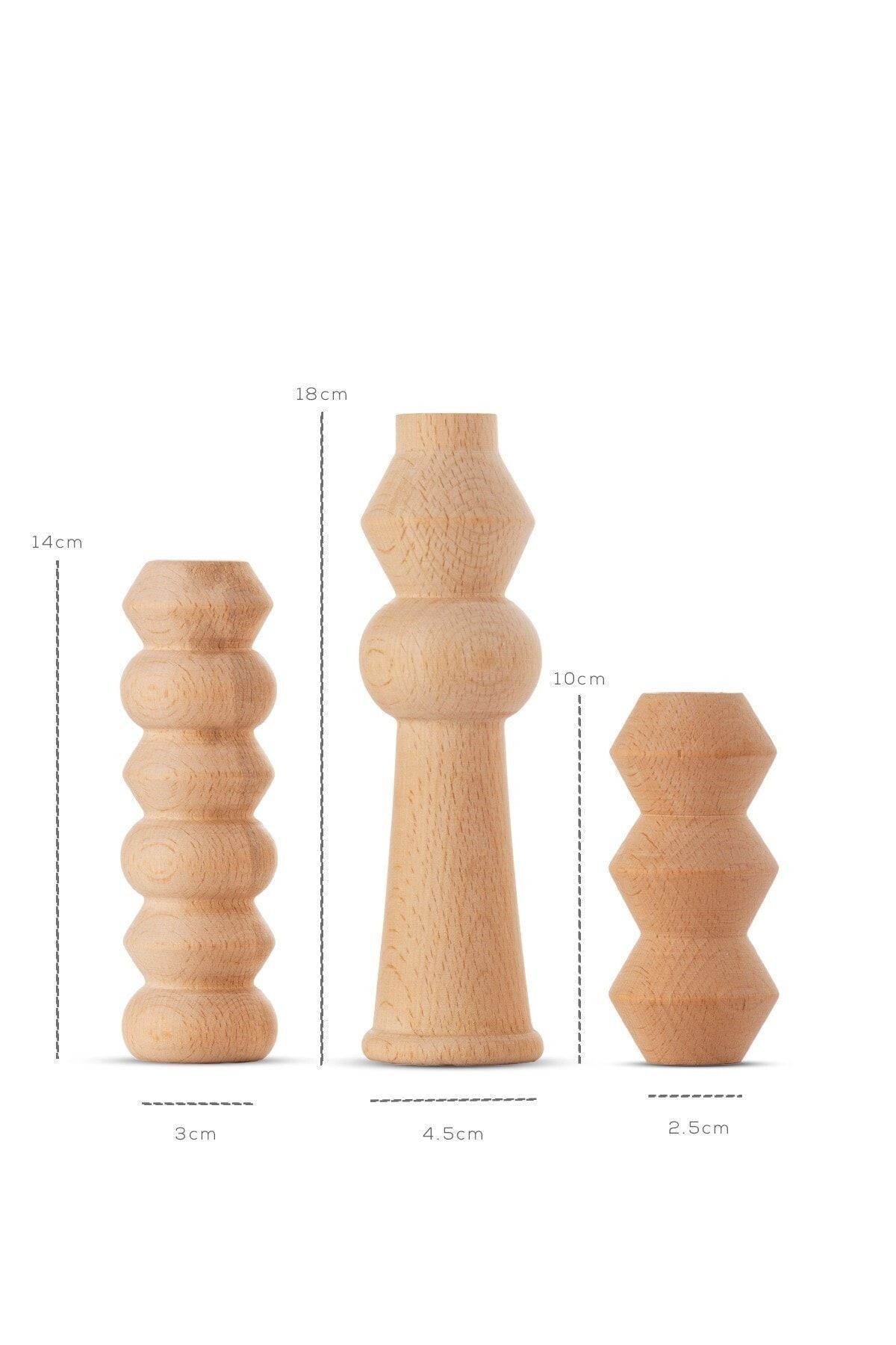 Natural Wooden Node 3 Lü Şamdan Set