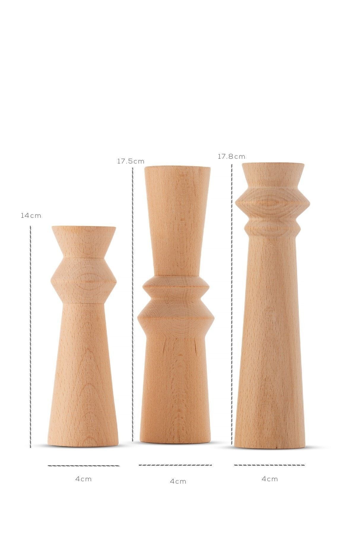 Turuncu Natural Wooden Ikon/ Icon 3 Lü Şamdan Seti 3 Parça Ahşap