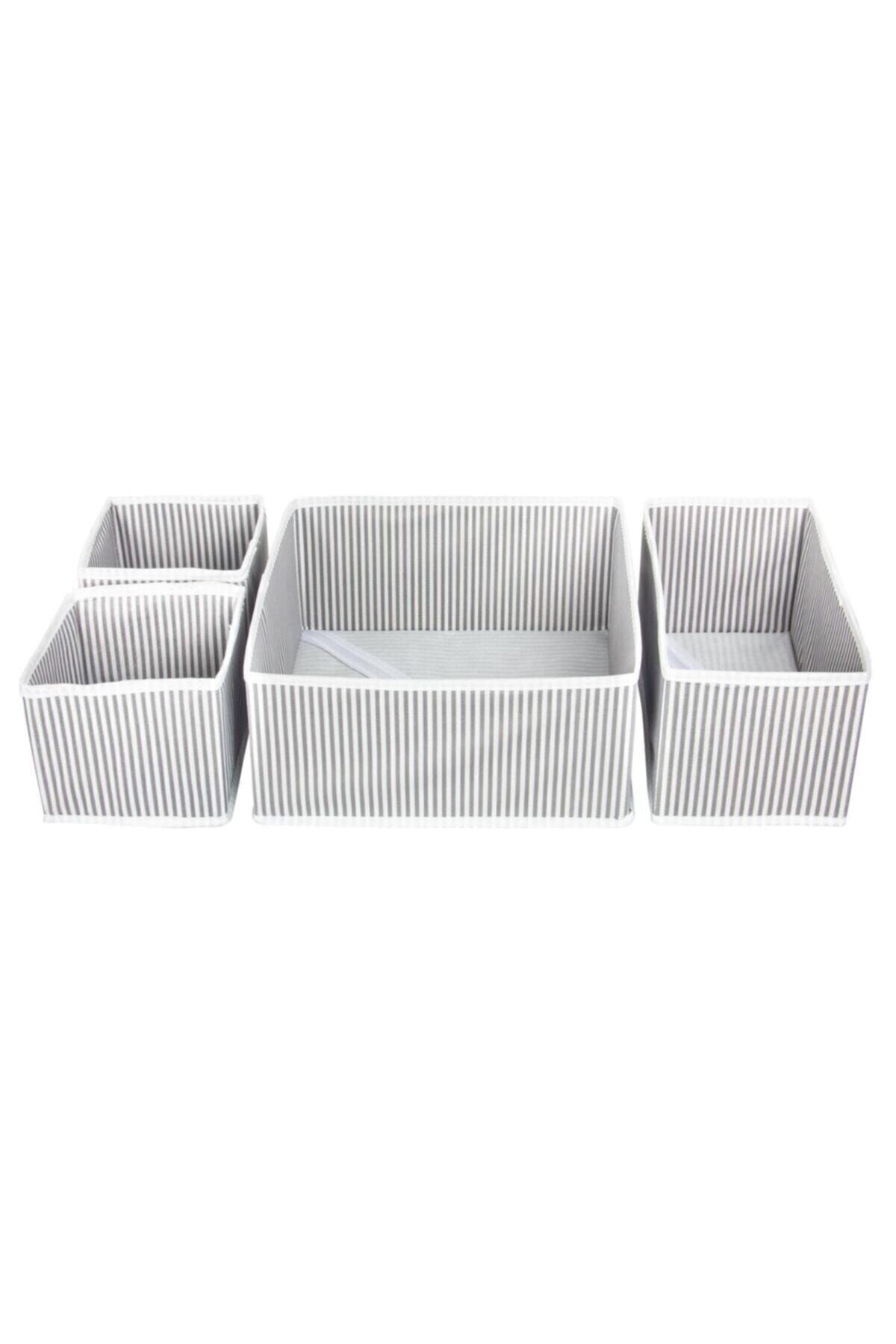 4 Bölmeli Çekmece Içi Düzenleyici Gri Organizer Kutu Seti
