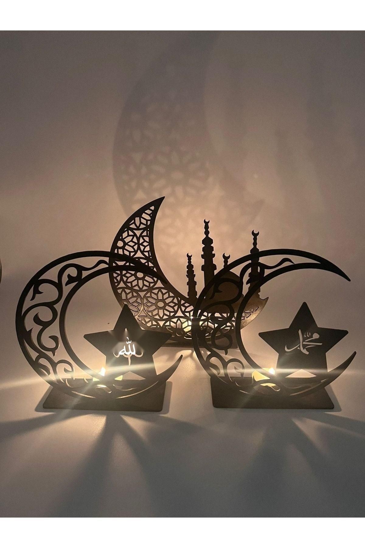 3'lü Dekor Tealight Mumluk Siyah Ramazan Ayına Özel