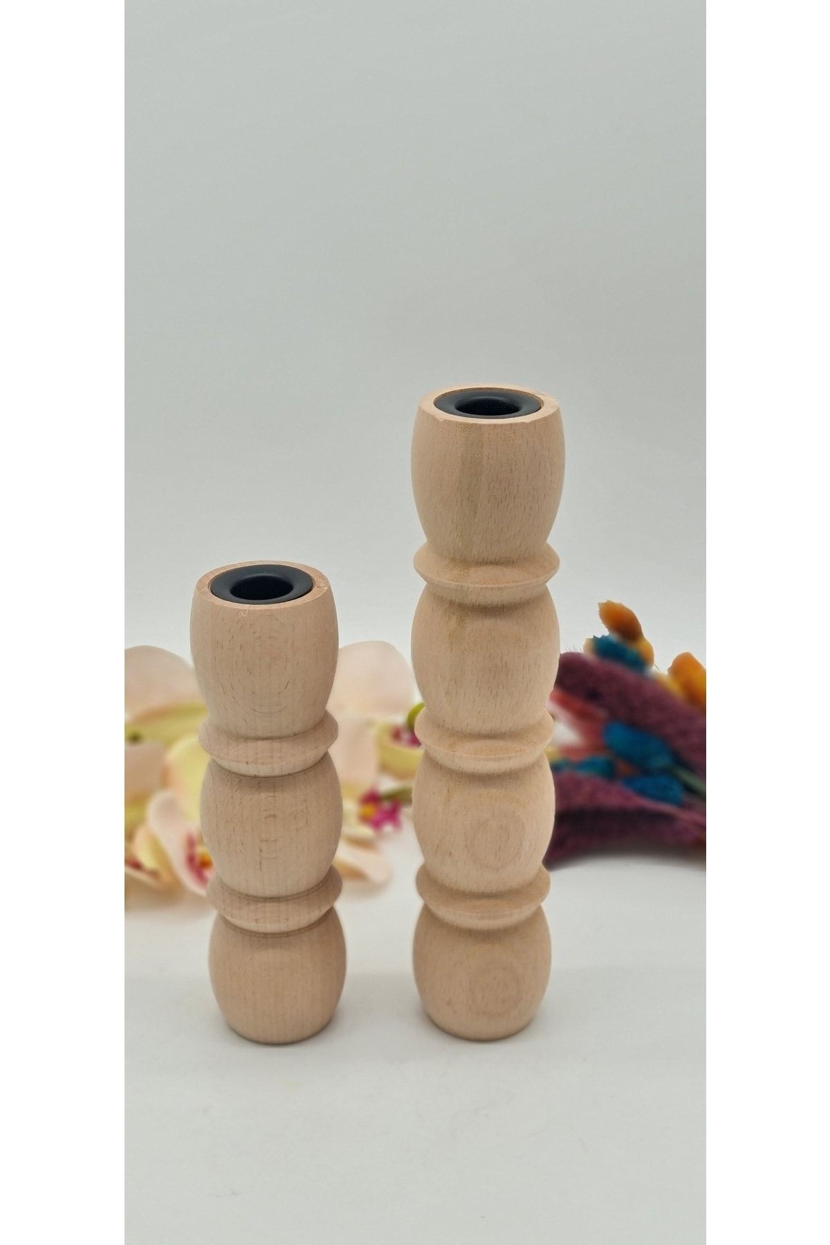 Natural Wooden 2li Bubble Şamdan Set