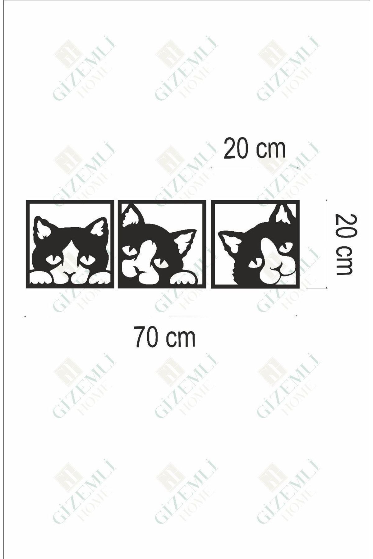 3 Lü Kedi Duvar Dekoru Lazer Kesim Siyah