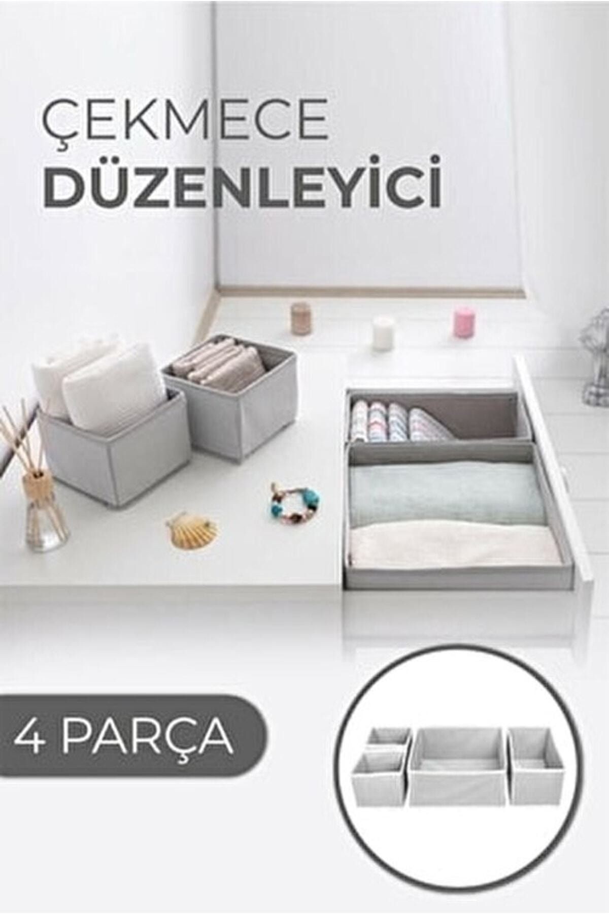 4 Bölmeli Çekmece Içi Düzenleyici Gri Organizer Kutu Seti