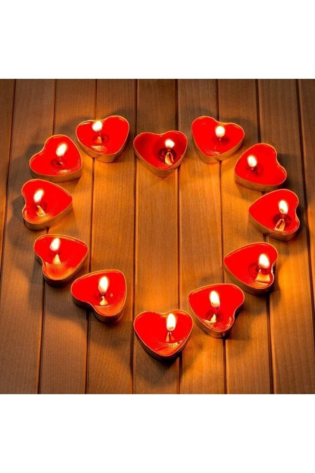 Kırmızı Kalpli Tealight Mum 10 Adet Romantik Sevgilinize