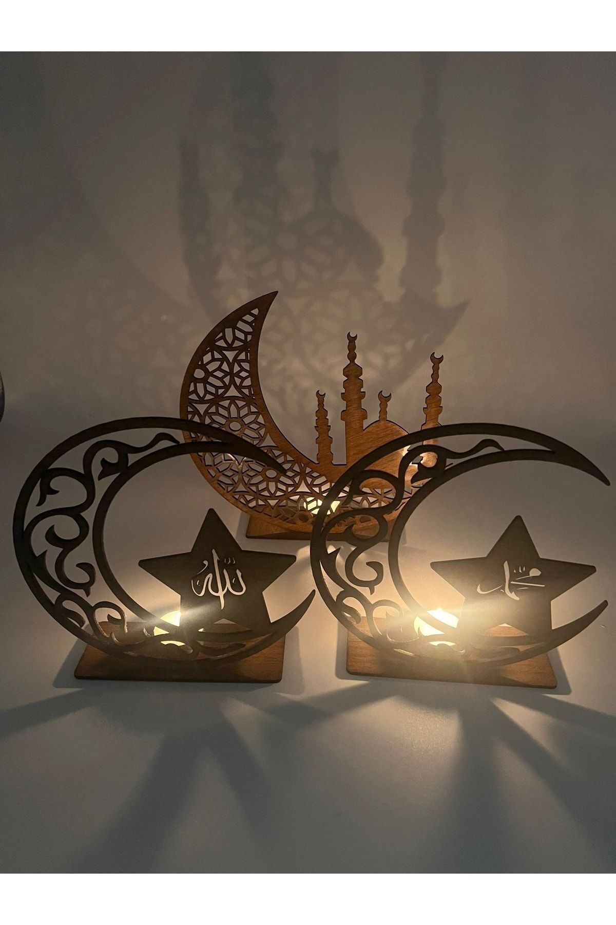 3'lü Dekor Tealight Mumluk Ceviz Ramazan Ayına Özel