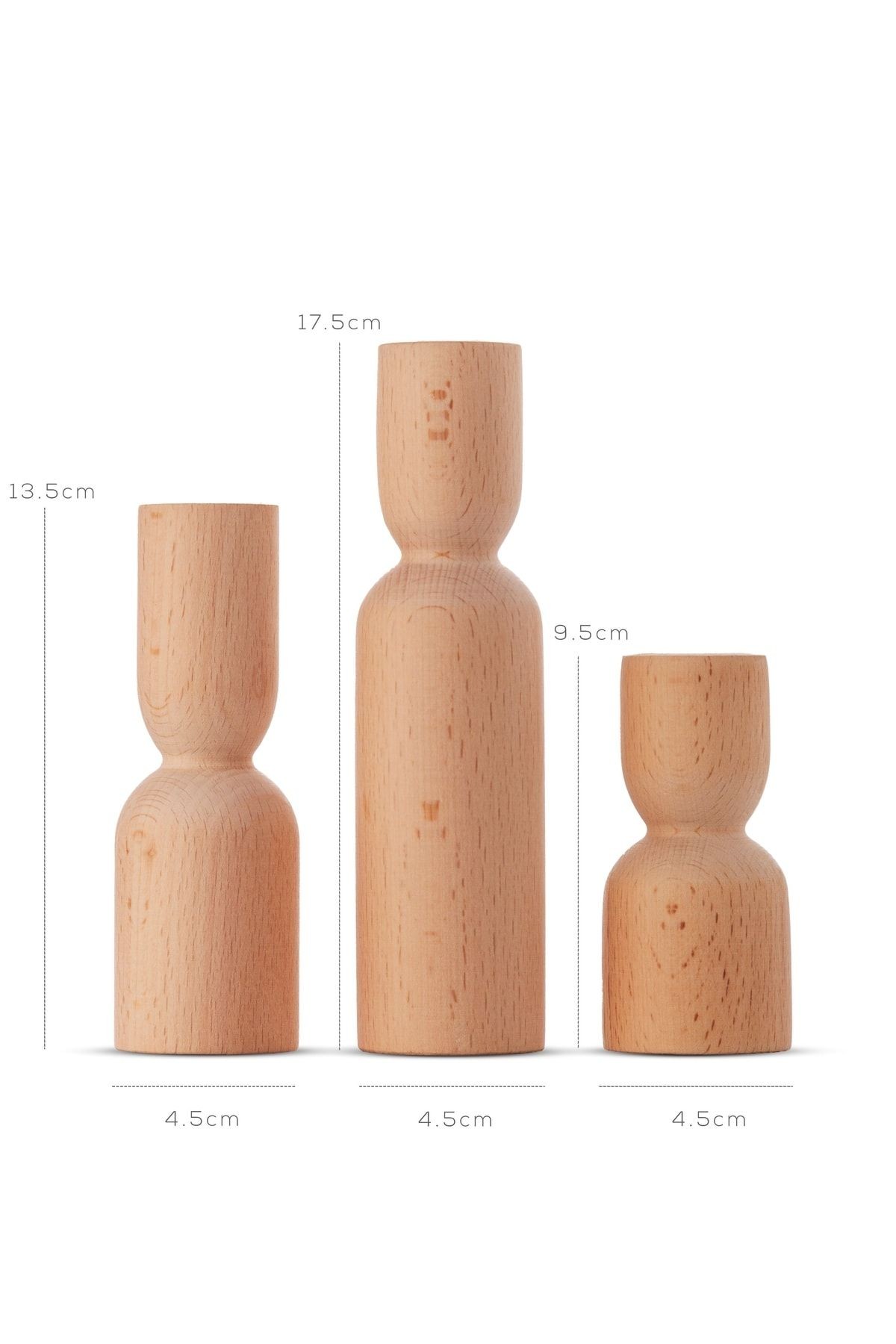 Natural Wooden Sanatsal / Art 3 Lü Şamdan Set