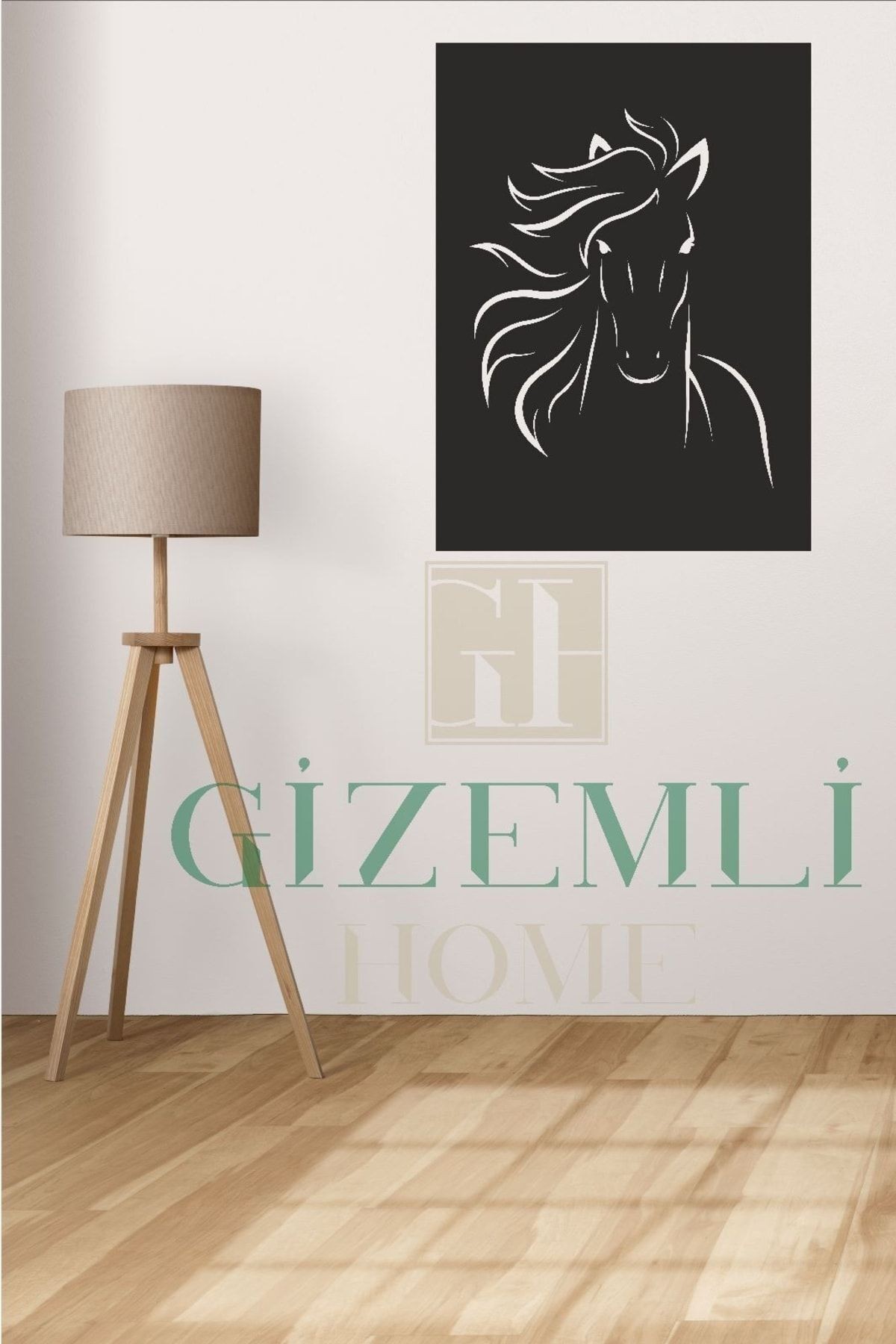 At Silüeti Lazer Kesim Ahşap Duvar Dekoru Siyah