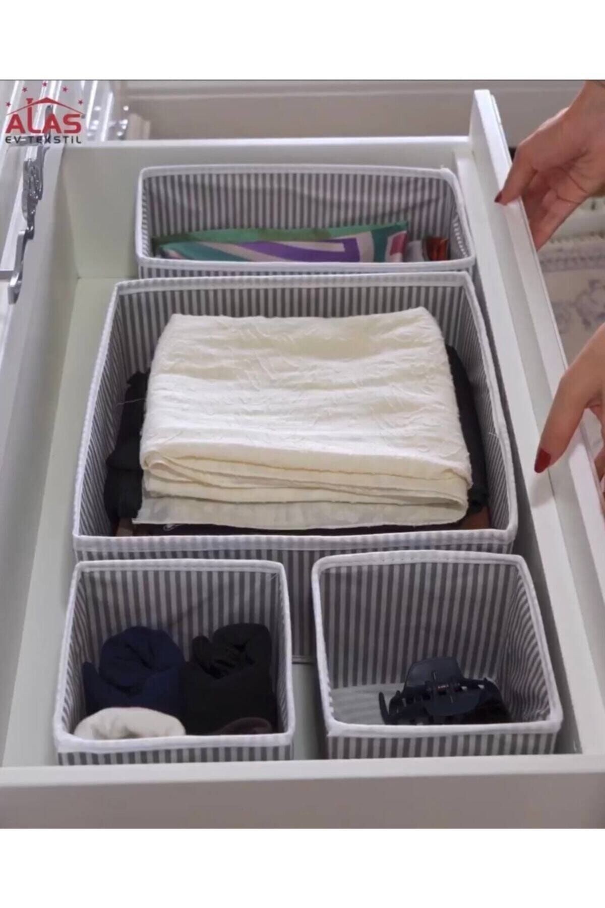 4 Bölmeli Çekmece Içi Düzenleyici Gri Organizer Kutu Seti