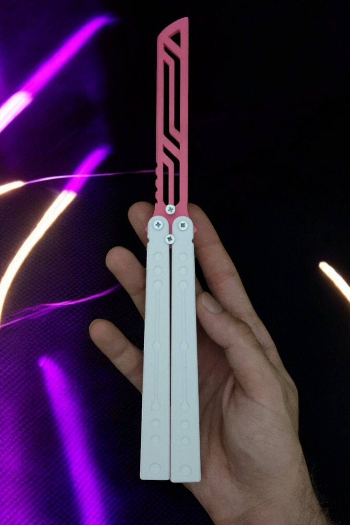 Kelebek Antrenman Alıştırma Bıçağı – Plastik Butterfly Knife (Beyaz ve Pembe)