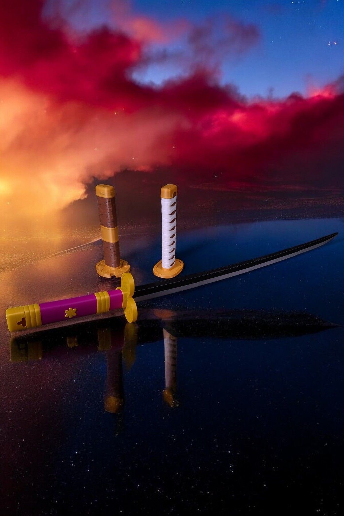Zoro Üçlü Katlanır Katana Set - One Piece (3 ADET KATANA)