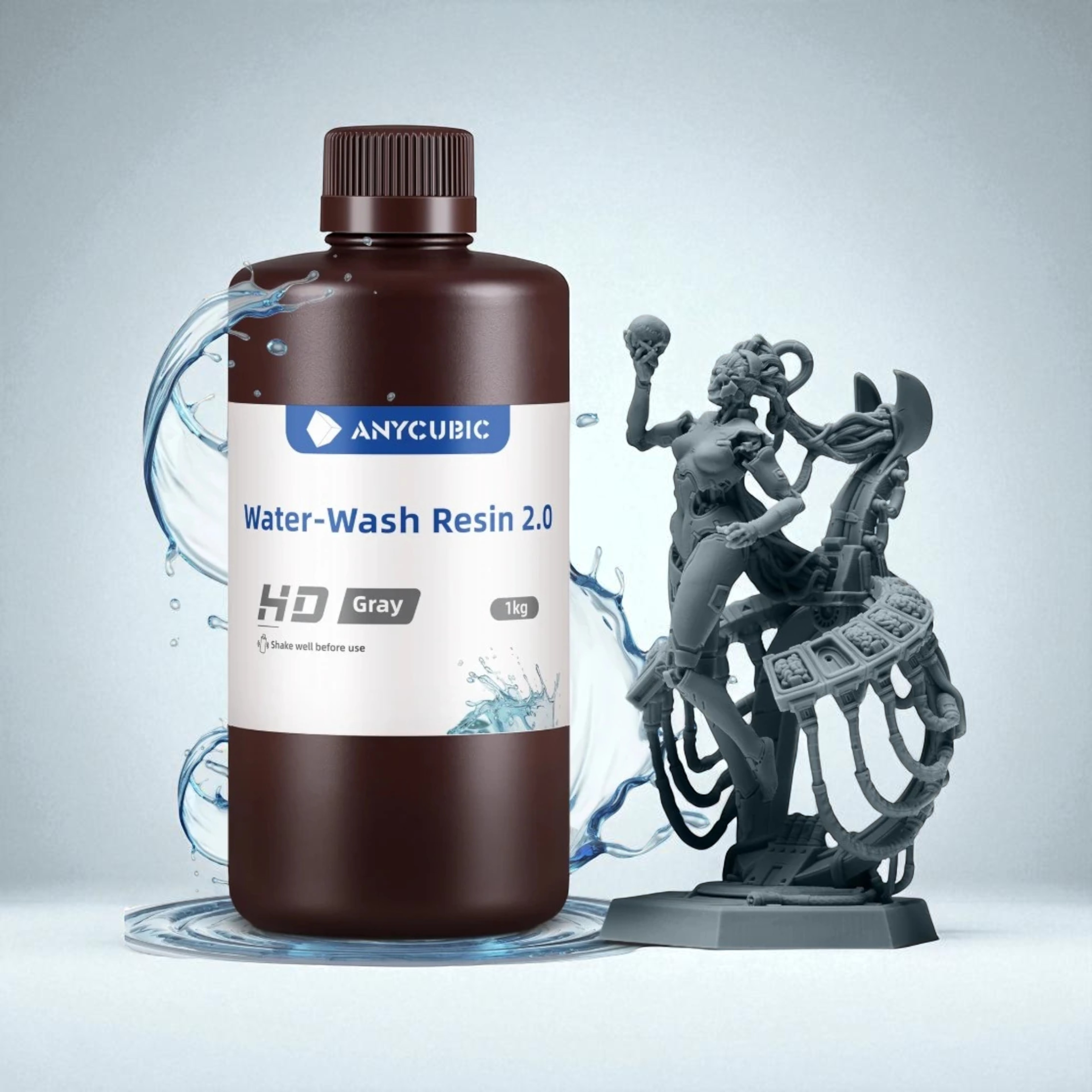 Anycubic Suda Yıkanabilir (Water Wash) SLA UV Reçine 1 KG Yeni Seri - HD Gri