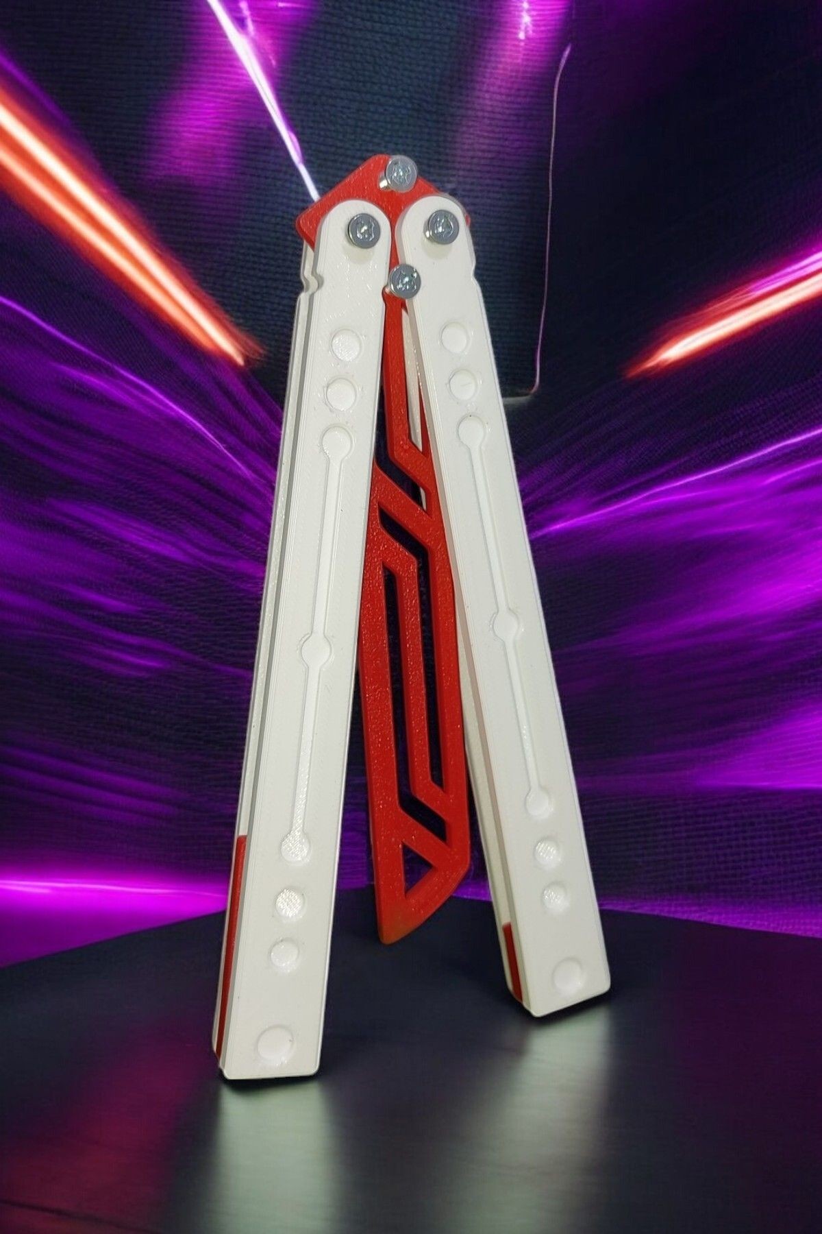 Kelebek Antrenman Alıştırma Bıçağı – Plastik Butterfly Knife (BEYAZ VE KIRMIZI)