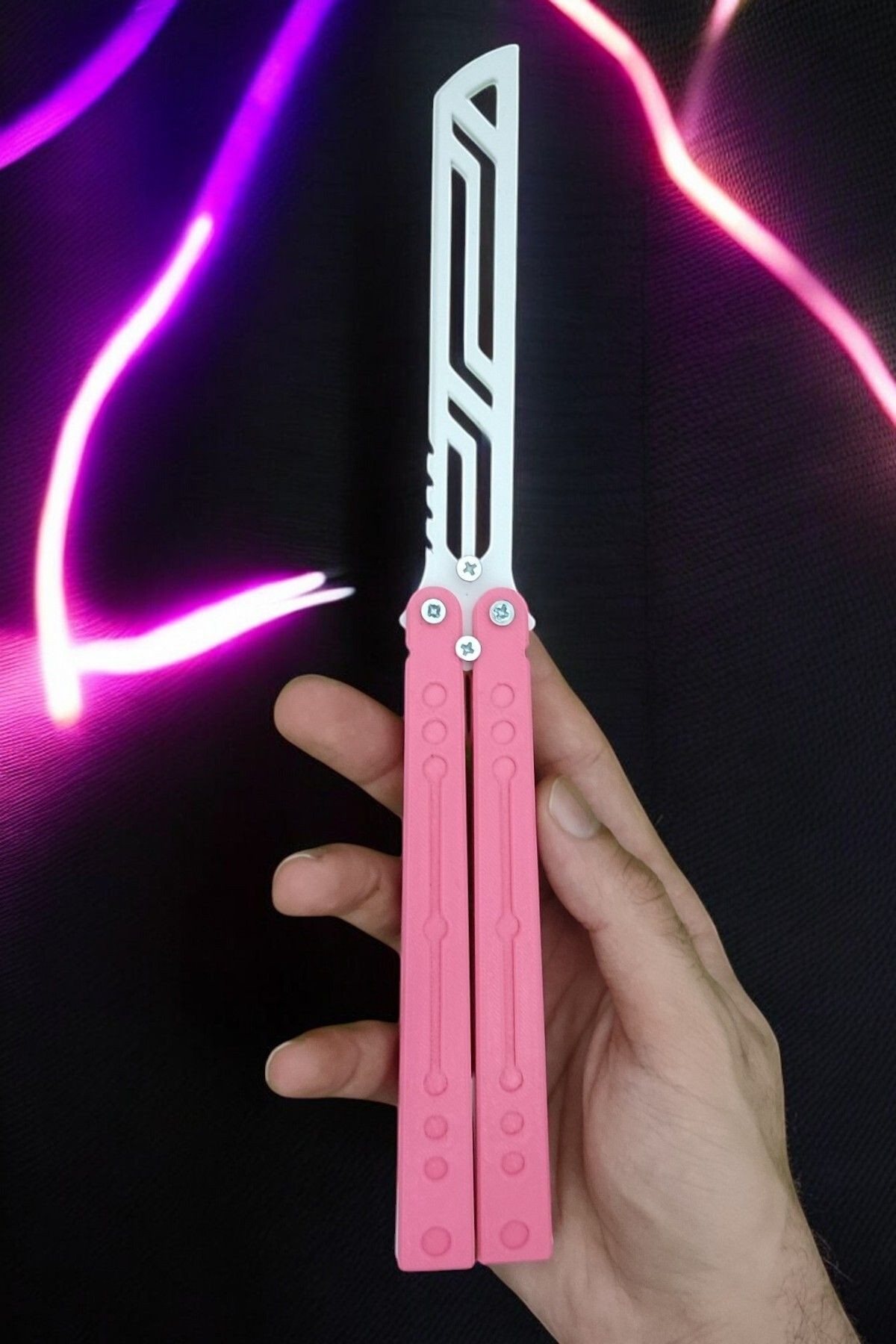 Kelebek Antrenman Alıştırma Bıçağı – Plastik Butterfly Knife (Pembe ve Beyaz)