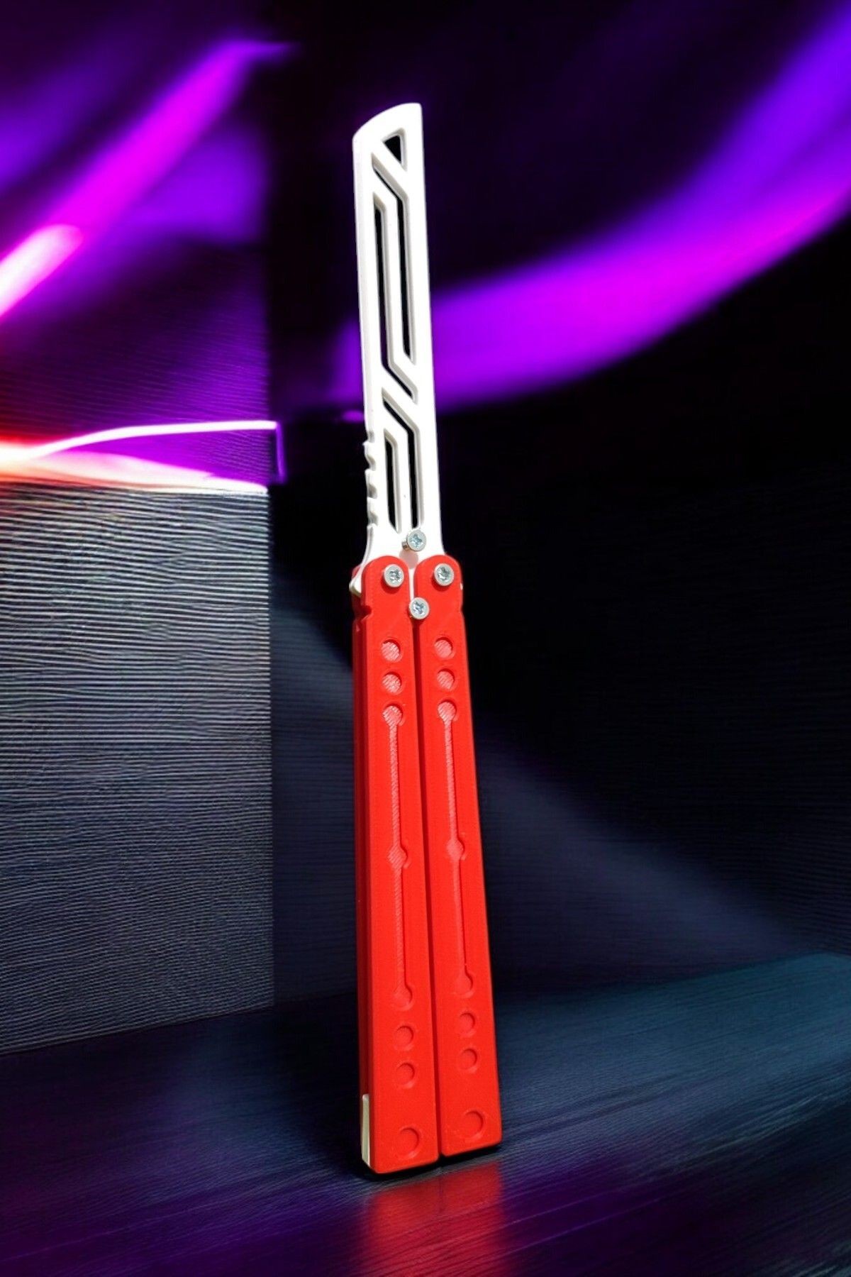 Kelebek Antrenman Alıştırma Bıçağı – Plastik Butterfly Knife (Kırmızı ve Beyaz)
