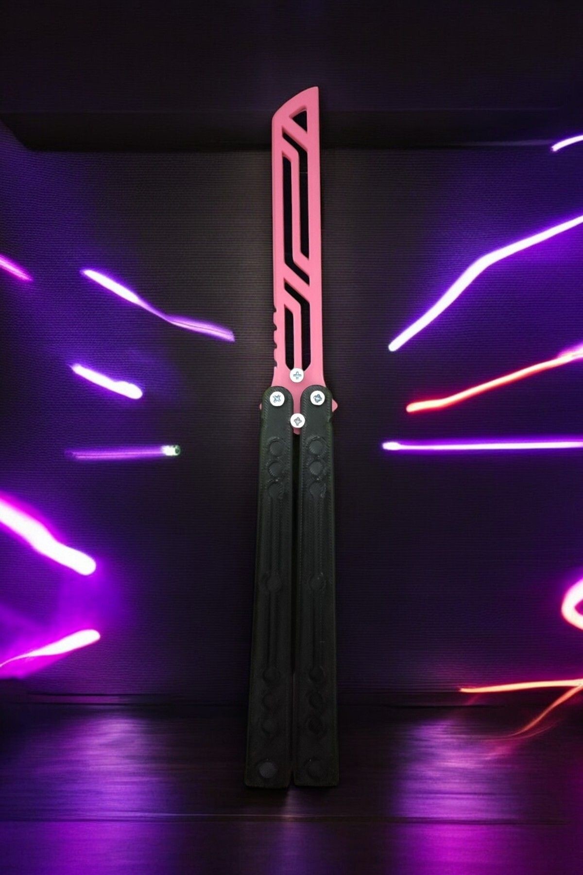 Kelebek Bıçak – Plastik Butterfly Knife (Siyah ve Pembe)