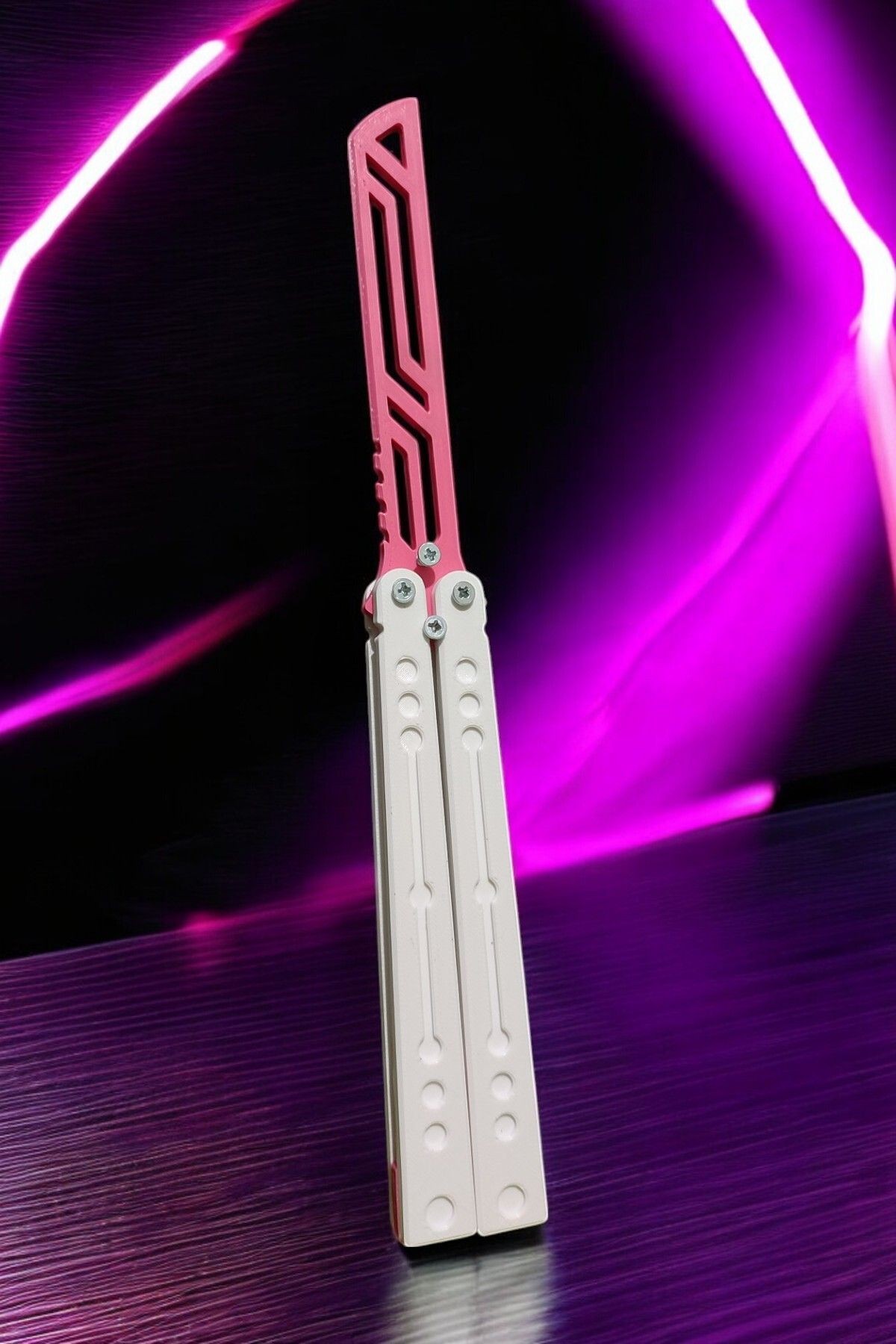 Kelebek Antrenman Alıştırma Bıçağı – Plastik Butterfly Knife (Beyaz ve Pembe)