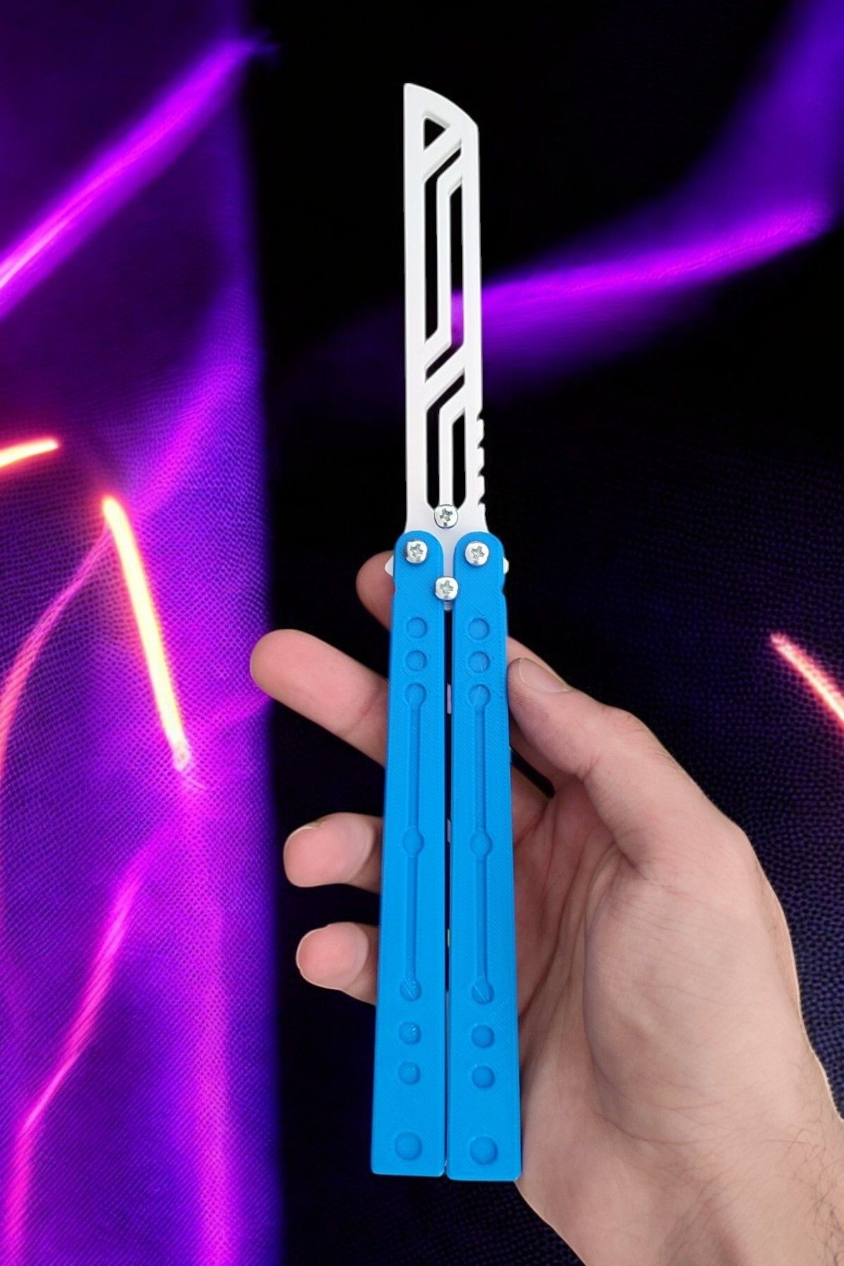 Kelebek Antrenman Alıştırma Bıçağı – Plastik Butterfly Knife (Mavi ve Beyaz)