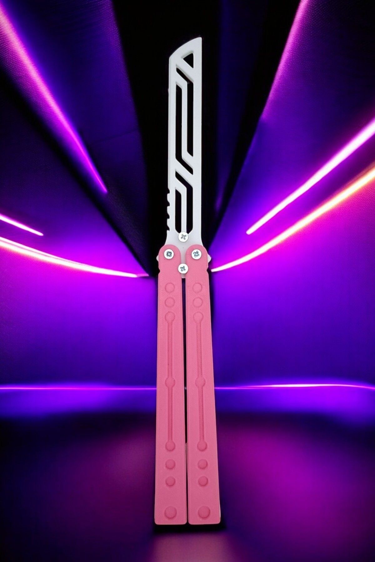 Kelebek Antrenman Alıştırma Bıçağı – Plastik Butterfly Knife (Pembe ve Beyaz)