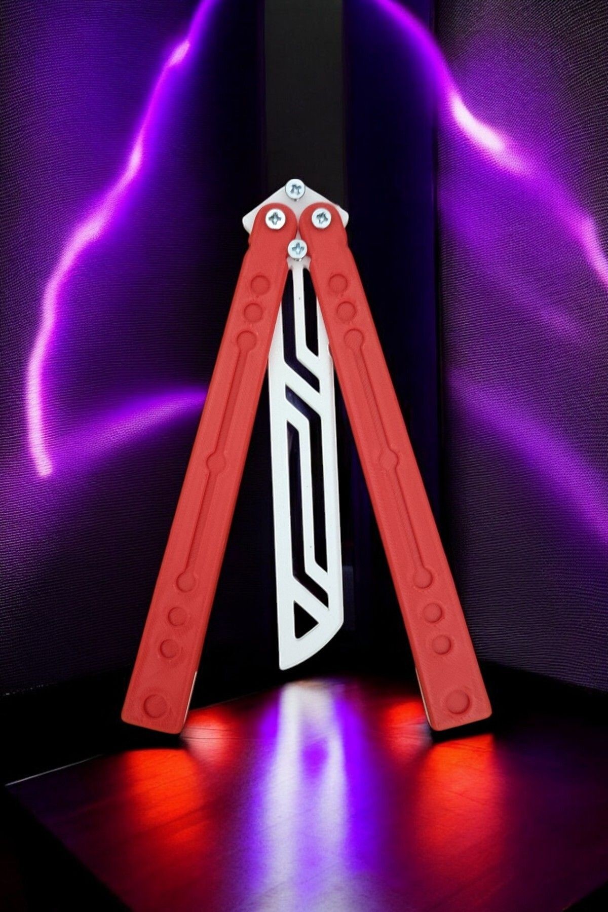 Kelebek Antrenman Alıştırma Bıçağı – Plastik Butterfly Knife (Kırmızı ve Beyaz)