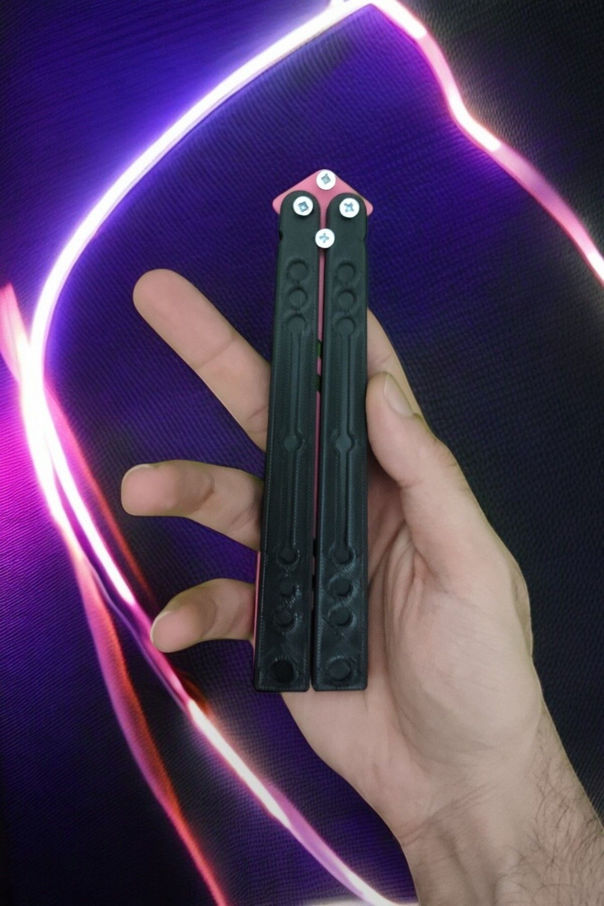 Kelebek Bıçak – Plastik Butterfly Knife (Siyah ve Pembe)
