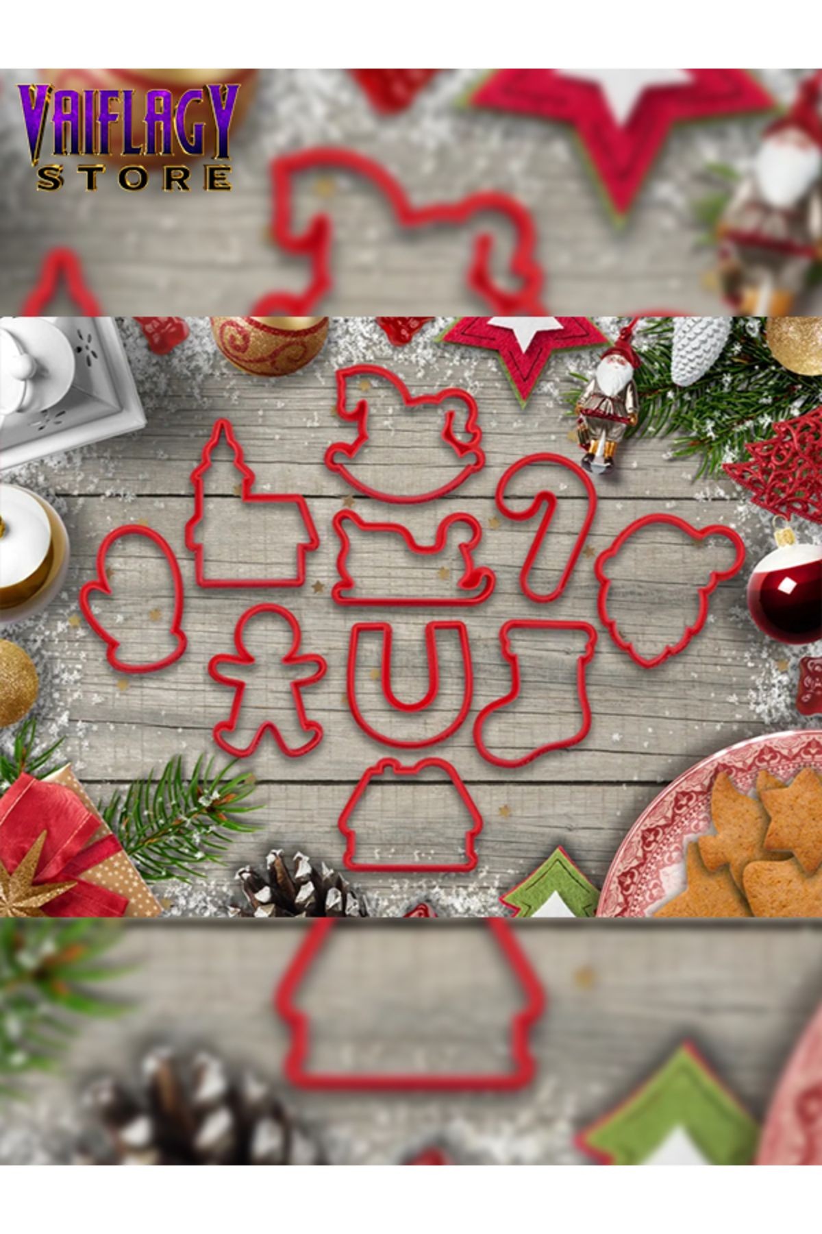 Hamur Şekillendirici Kurabiye Kek Kalıbı - Yılbaşı Noel Seti (10 Adet)