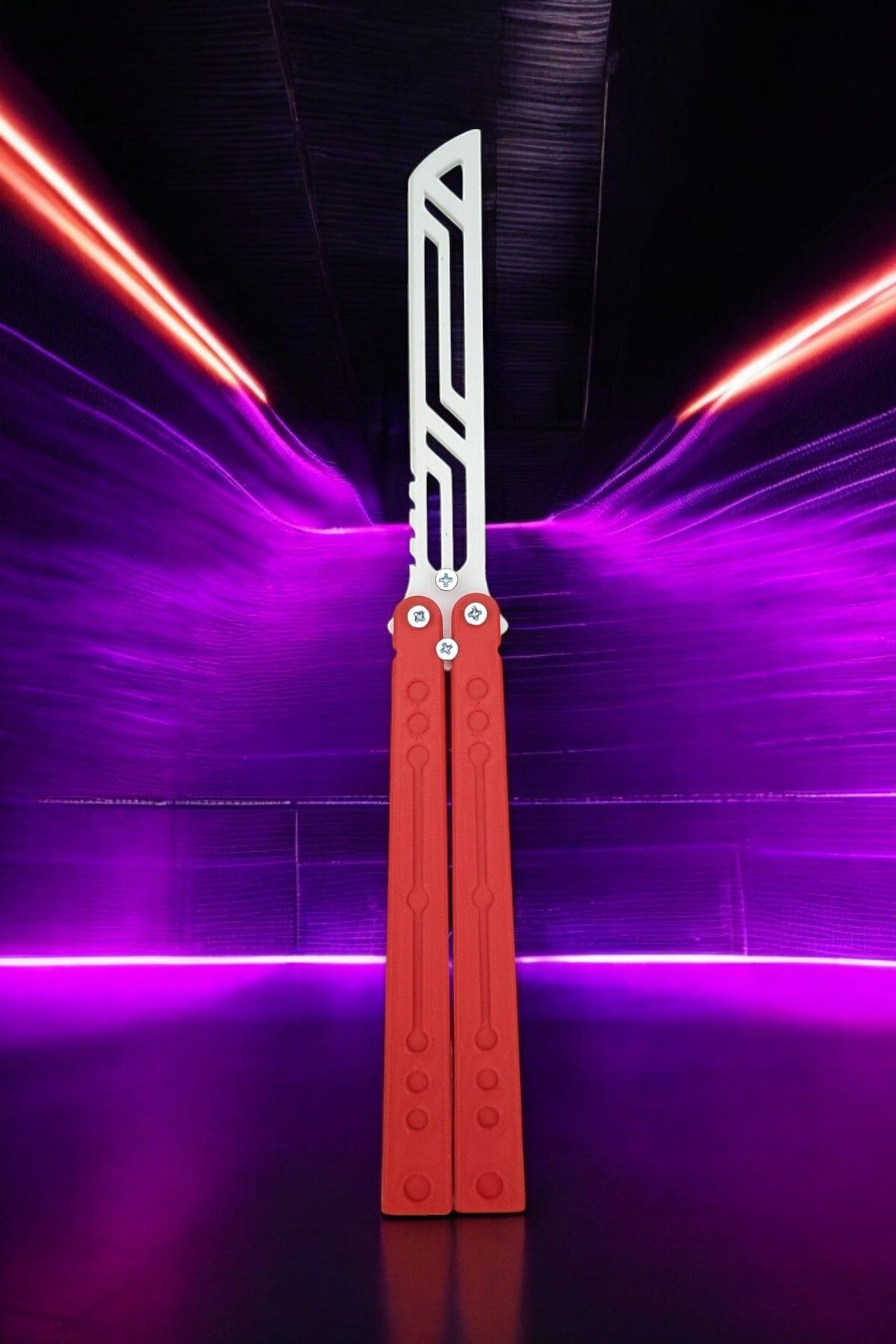 Kelebek Antrenman Alıştırma Bıçağı – Plastik Butterfly Knife (Kırmızı ve Beyaz)