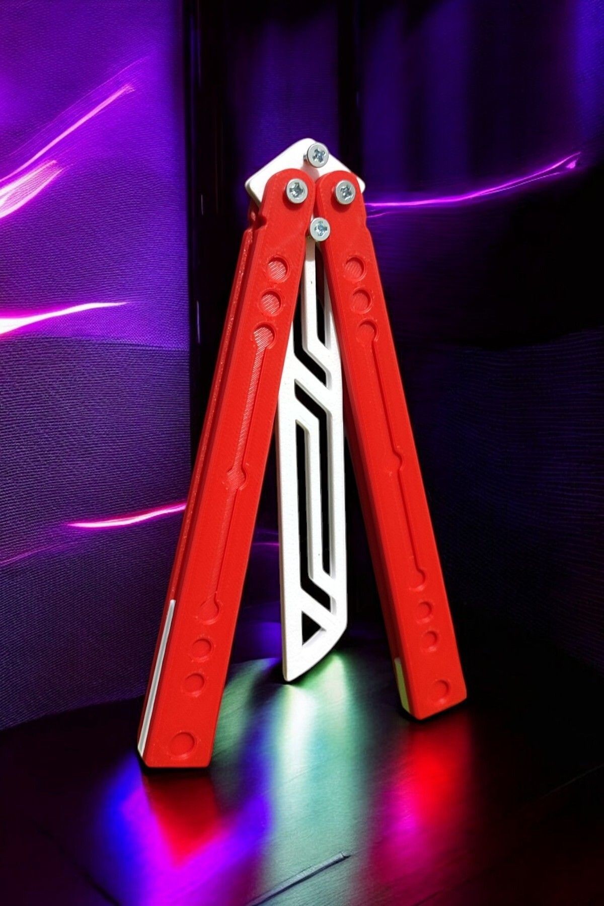 Kelebek Antrenman Alıştırma Bıçağı – Plastik Butterfly Knife (Kırmızı ve Beyaz)