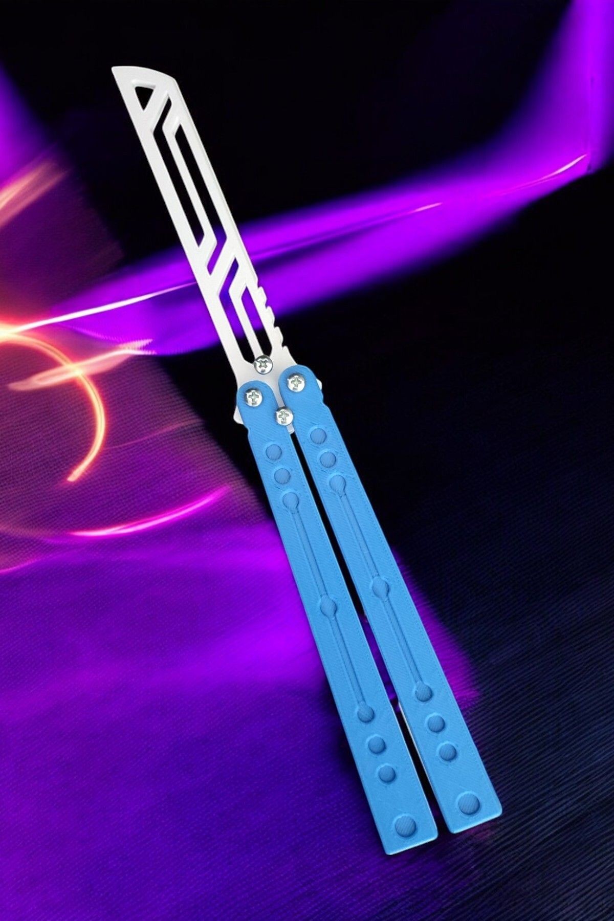Kelebek Antrenman Alıştırma Bıçağı – Plastik Butterfly Knife (Mavi ve Beyaz)