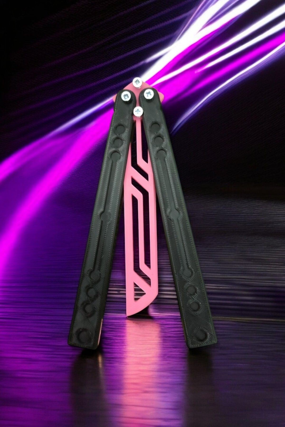 Kelebek Bıçak – Plastik Butterfly Knife (Siyah ve Pembe)