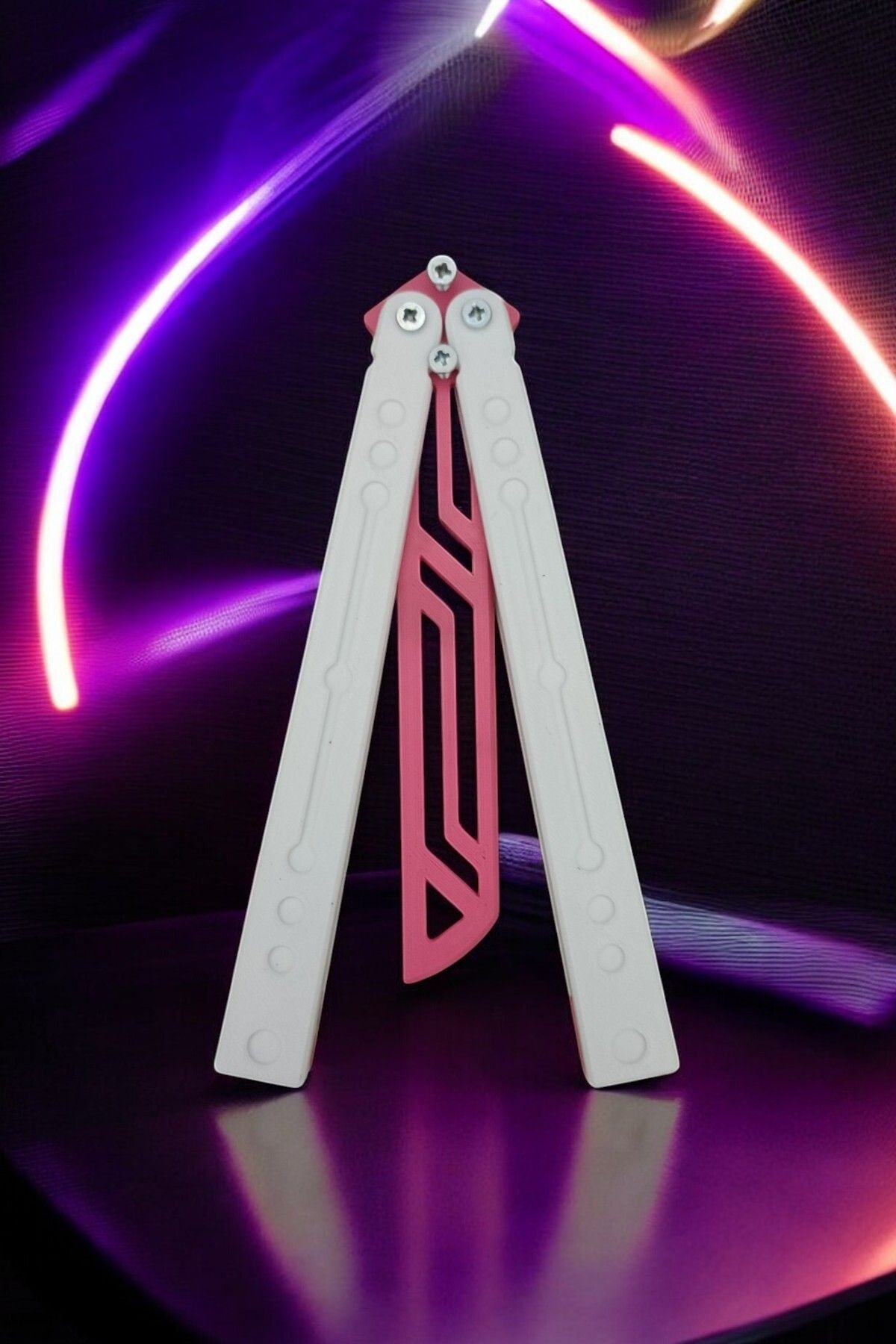 Kelebek Antrenman Alıştırma Bıçağı – Plastik Butterfly Knife (Beyaz ve Pembe)