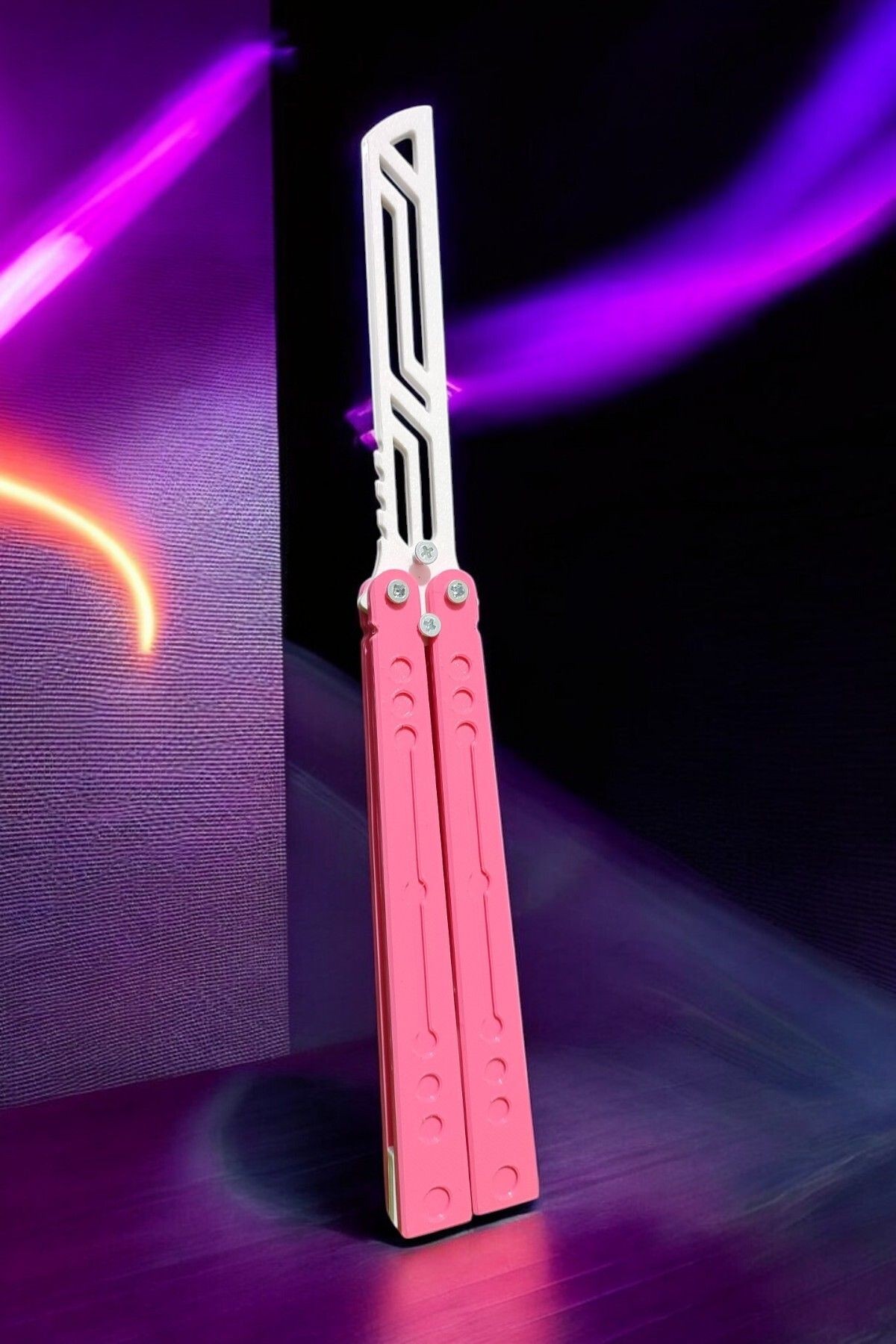 Kelebek Antrenman Alıştırma Bıçağı – Plastik Butterfly Knife (Pembe ve Beyaz)