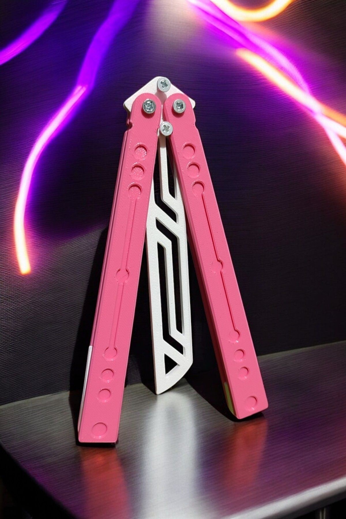 Kelebek Antrenman Alıştırma Bıçağı – Plastik Butterfly Knife (Pembe ve Beyaz)