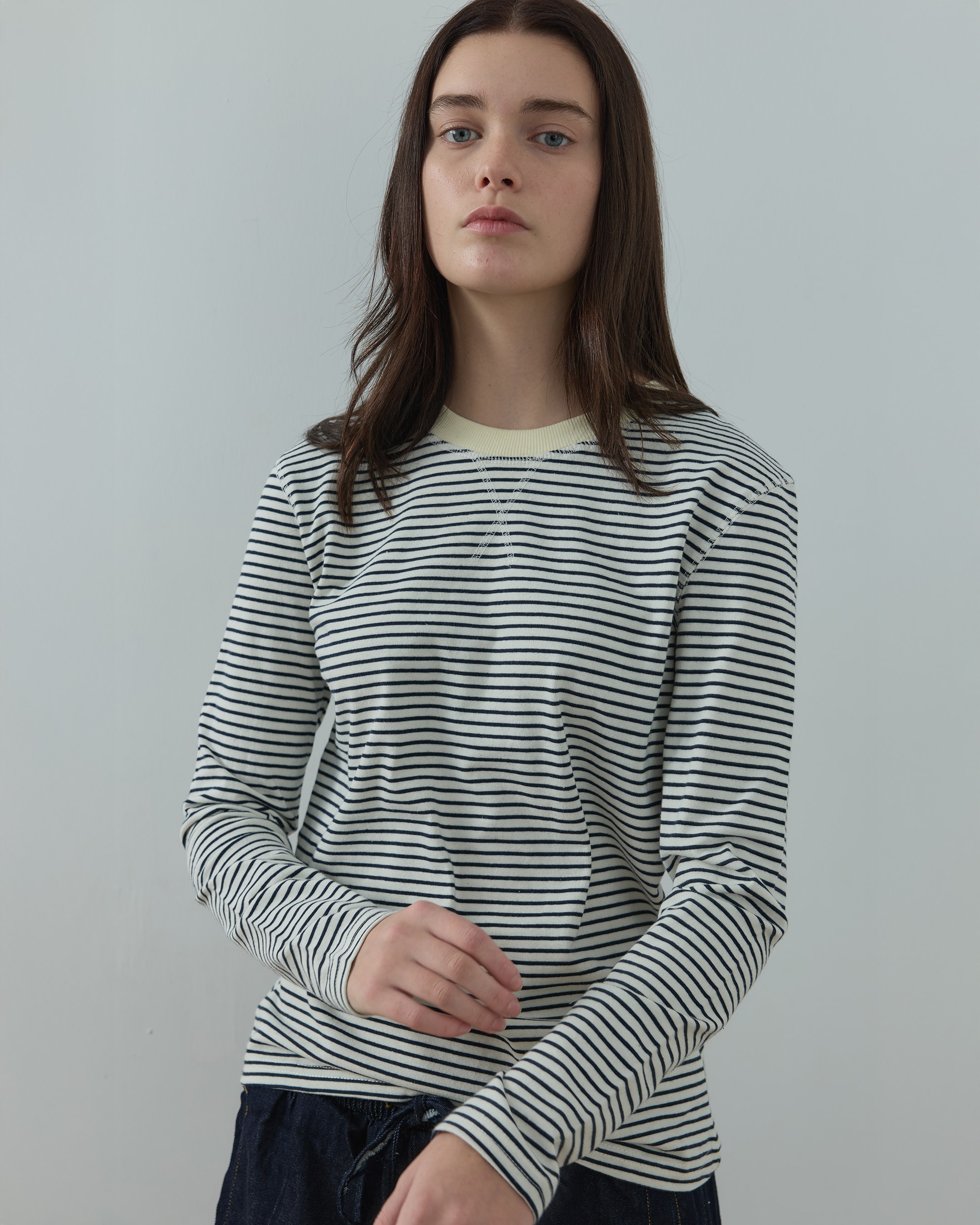 Line Uzun Kol Çizgili Tişört - Siyah