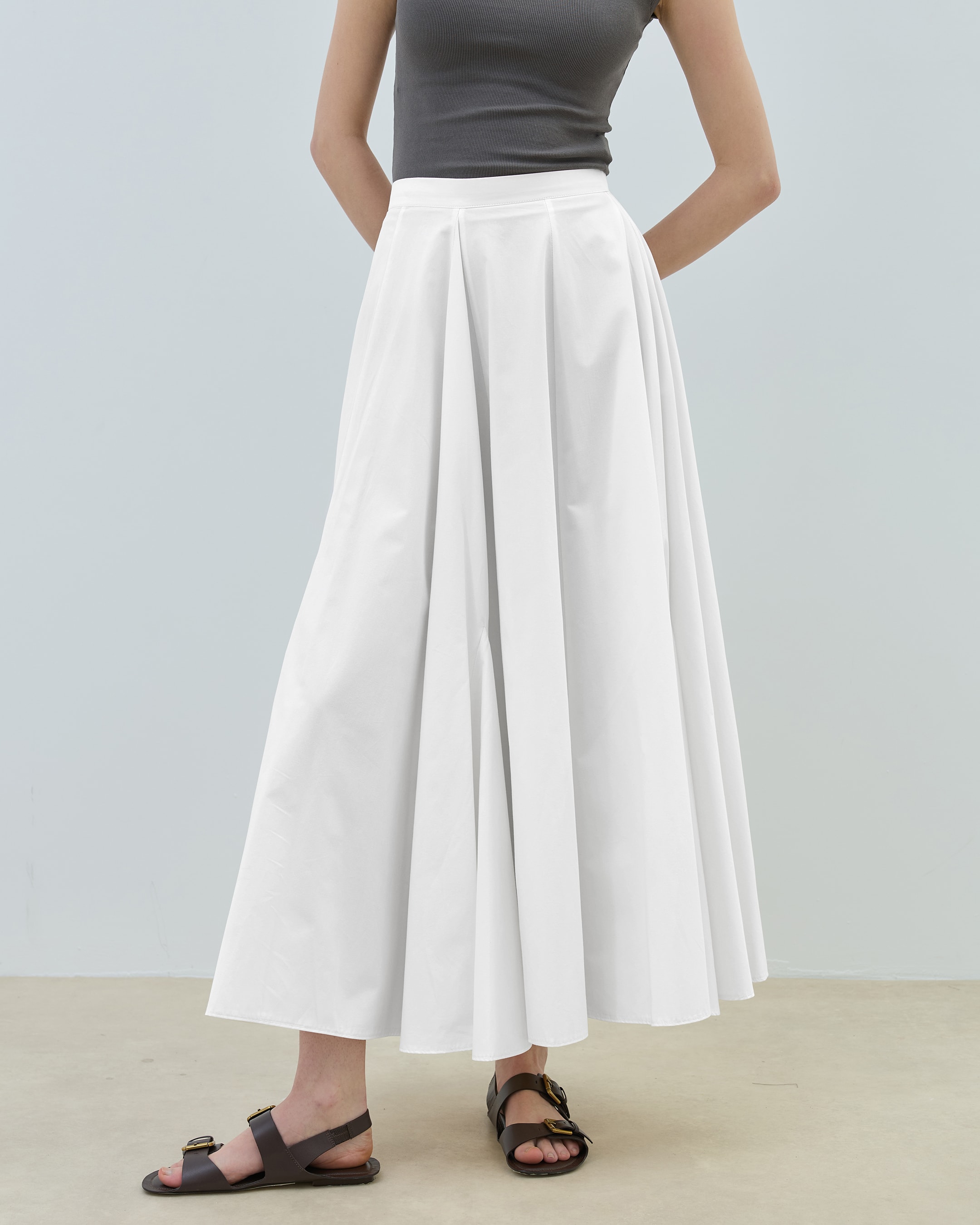 Herry Volanlı Poplin Etek - Beyaz